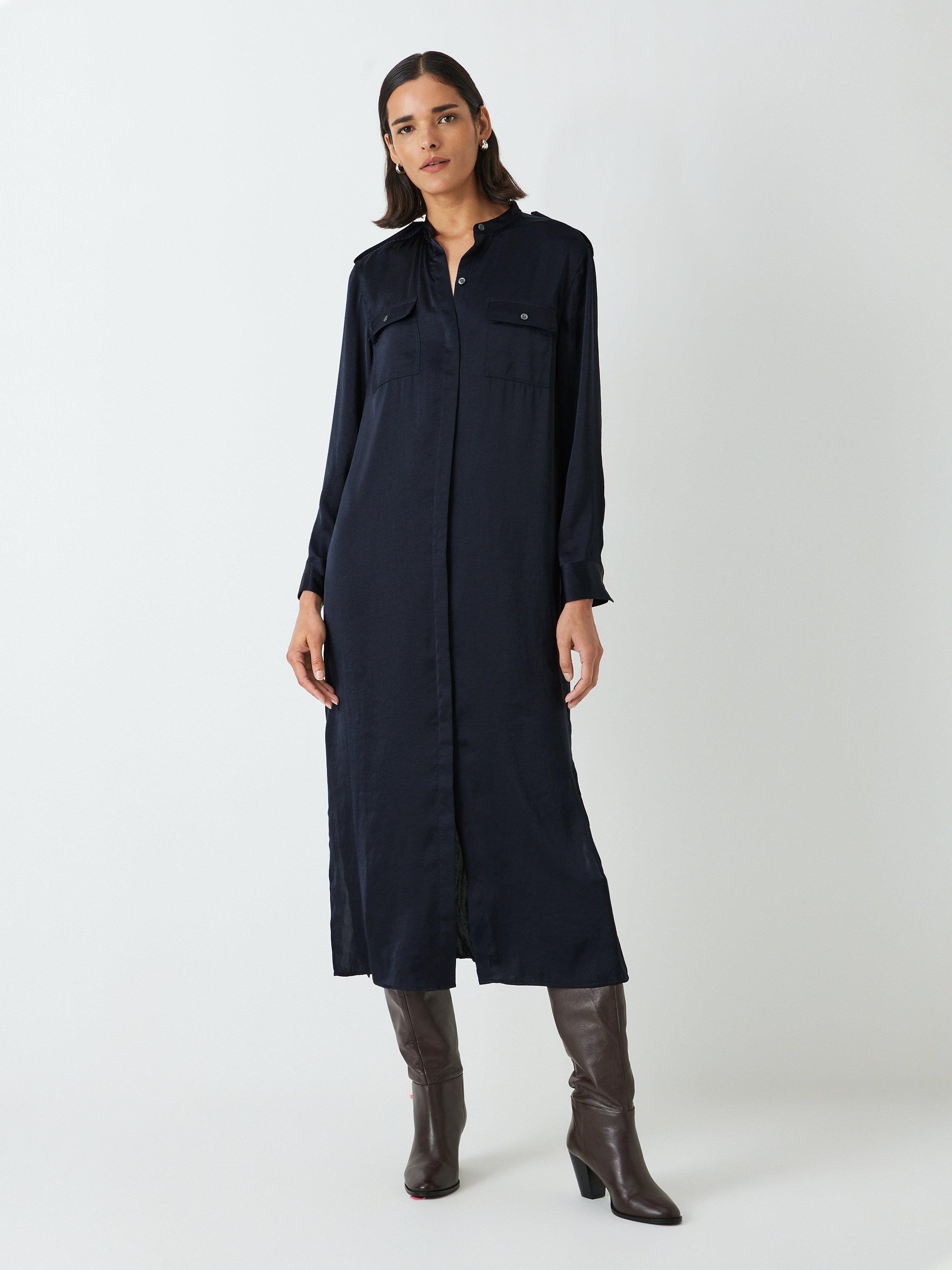 Theory Satin Shirt Dress, Deep Navy