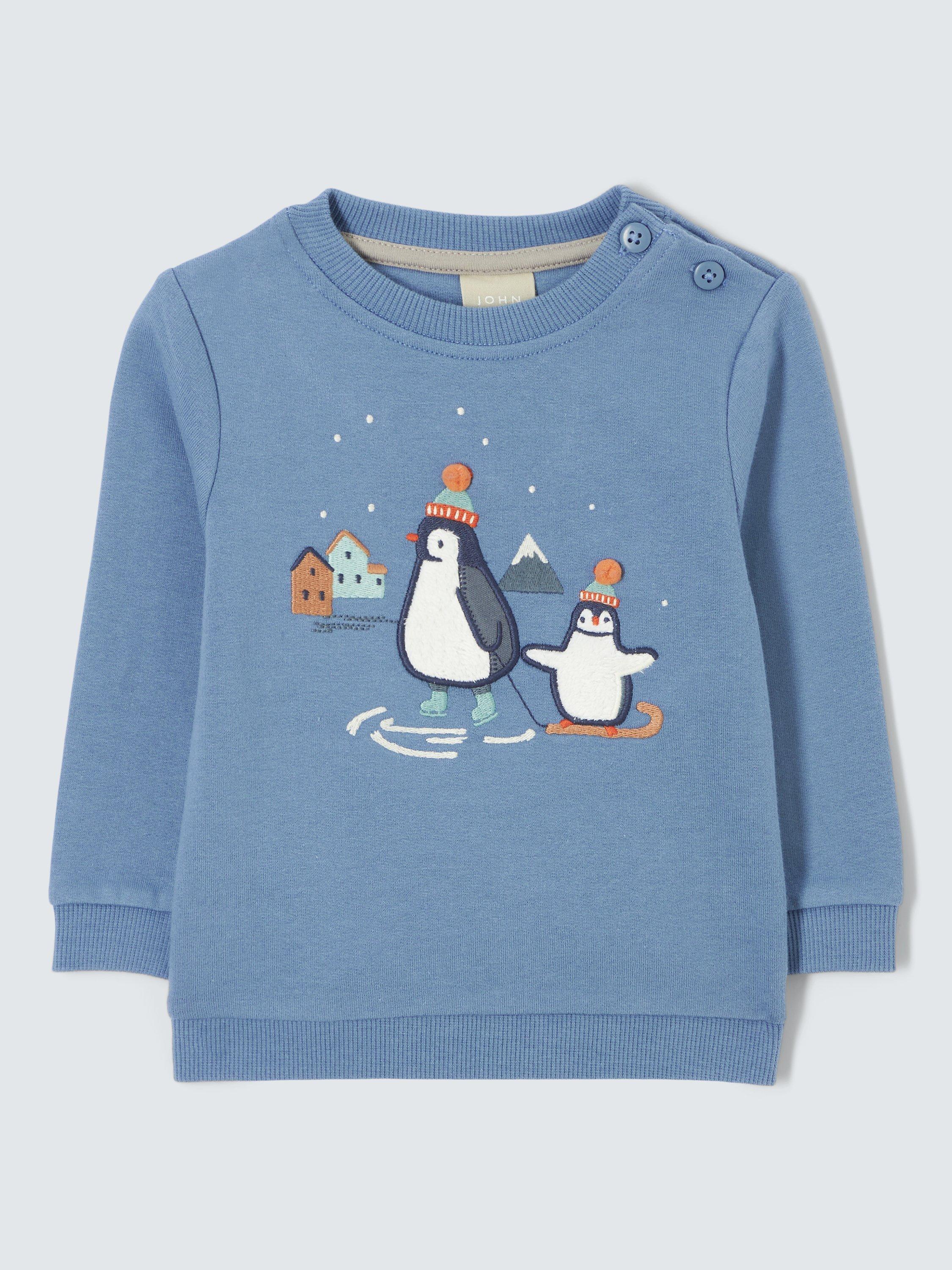 John Lewis Baby Penguin Sweatshirt, Blue/Multi