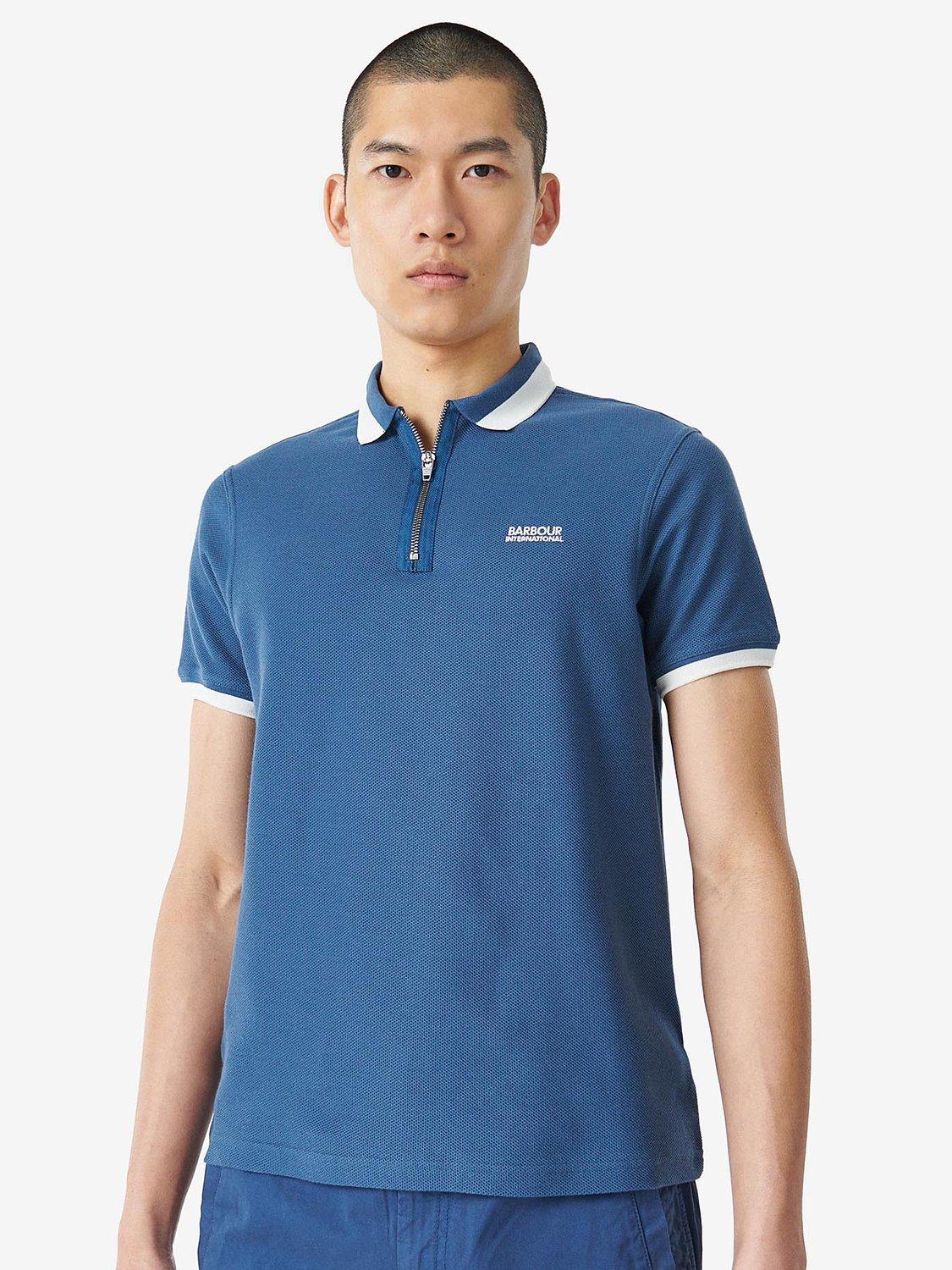 Barbour International Hack Zip Neck Polo Shirt, Dark Denim
