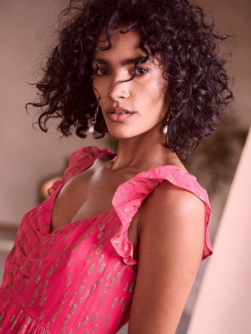 Mint Velvet Metallic Maxi Dress, Pink