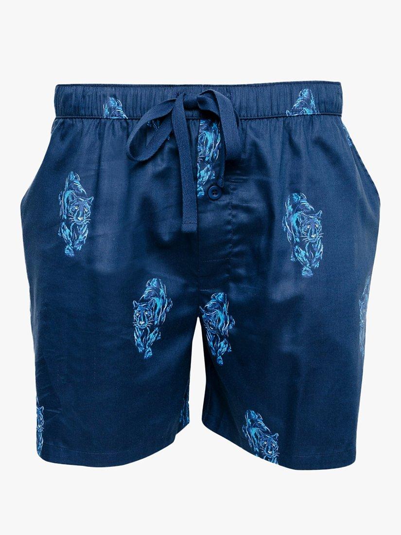 Product image 3 of 4, which shows Cyberjammies Felix Panther Print Pyjama Shorts, Dark Blue, S