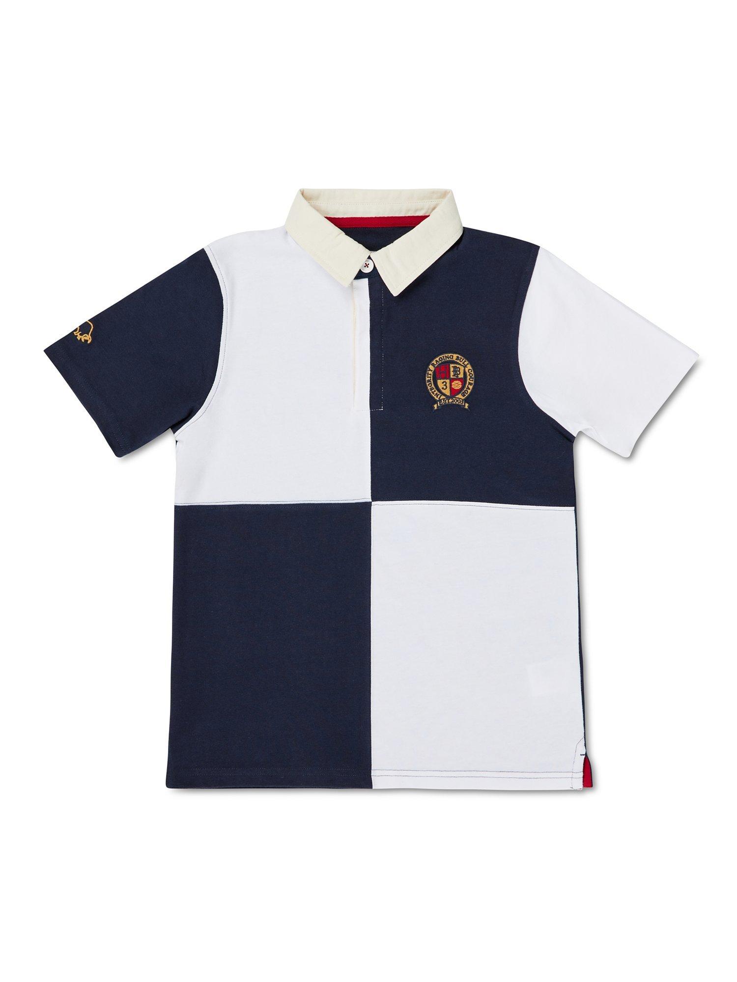 Raging Bull Short Sleeve Harlequin Rugby Shirt, White/Navy