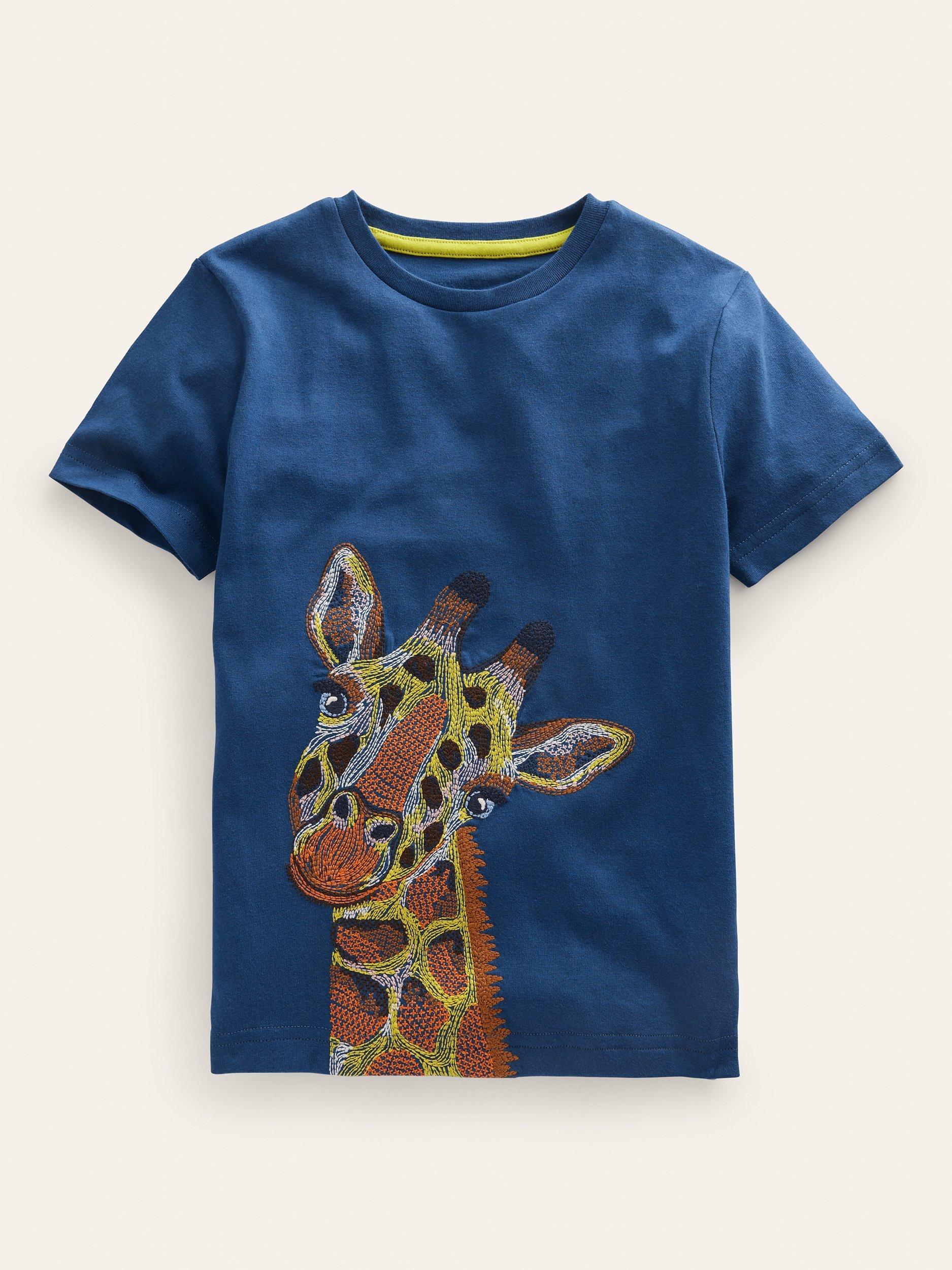 Mini Boden Kids' Superstitch Giraffe T-Shirt, Sapphire