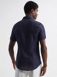 Reiss Holiday Regular Fit Linen Shirt, Navy