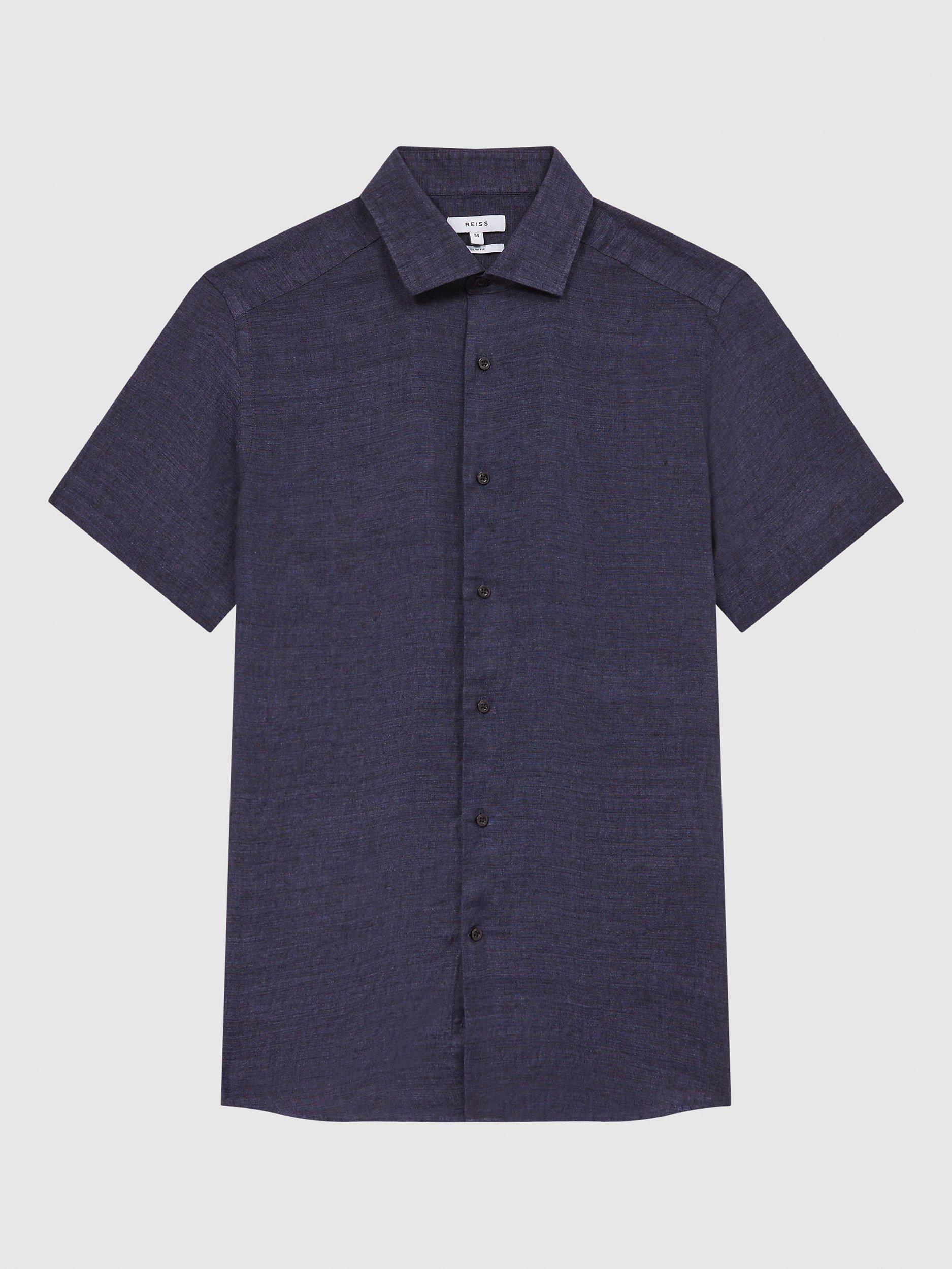 Reiss Holiday Regular Fit Linen Shirt, Navy, L