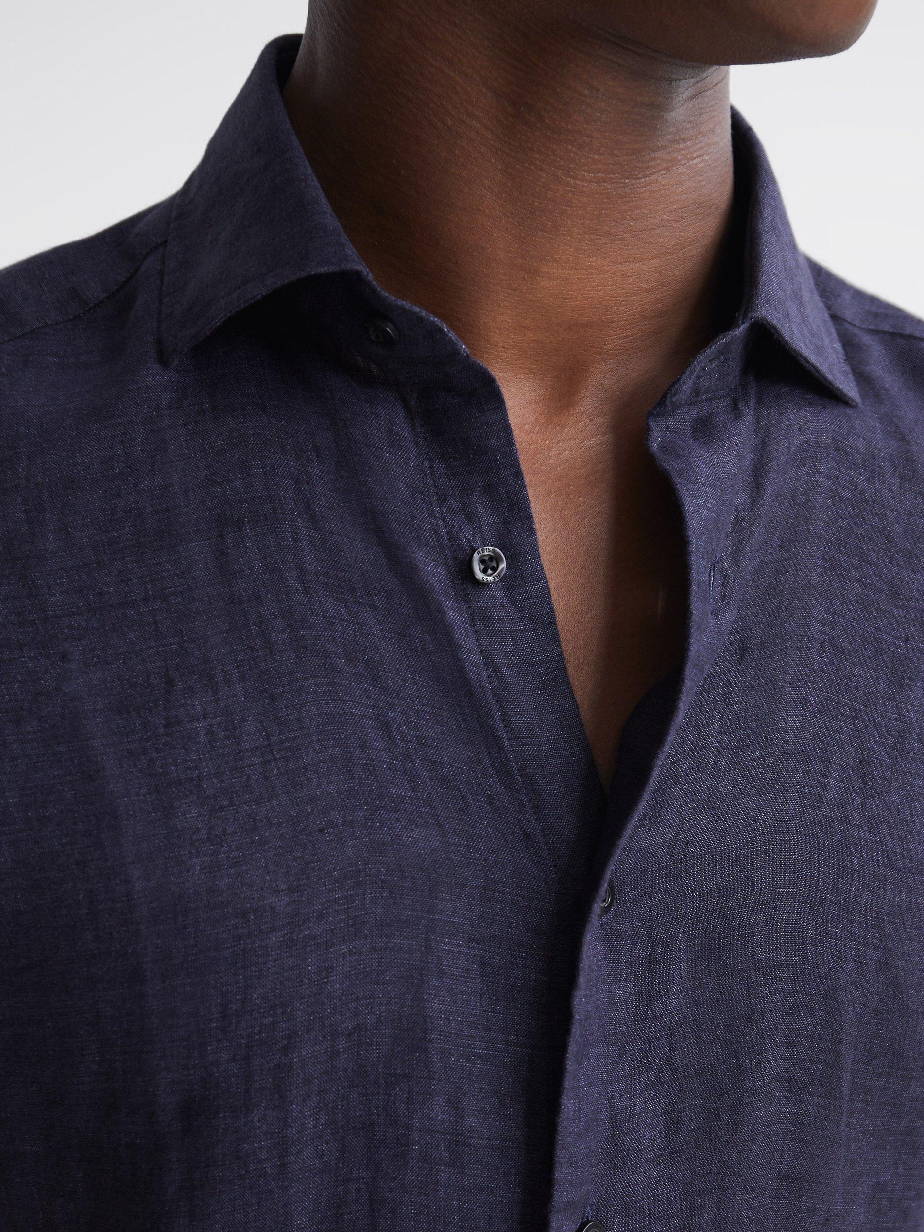 Reiss Holiday Regular Fit Linen Shirt, Navy, L