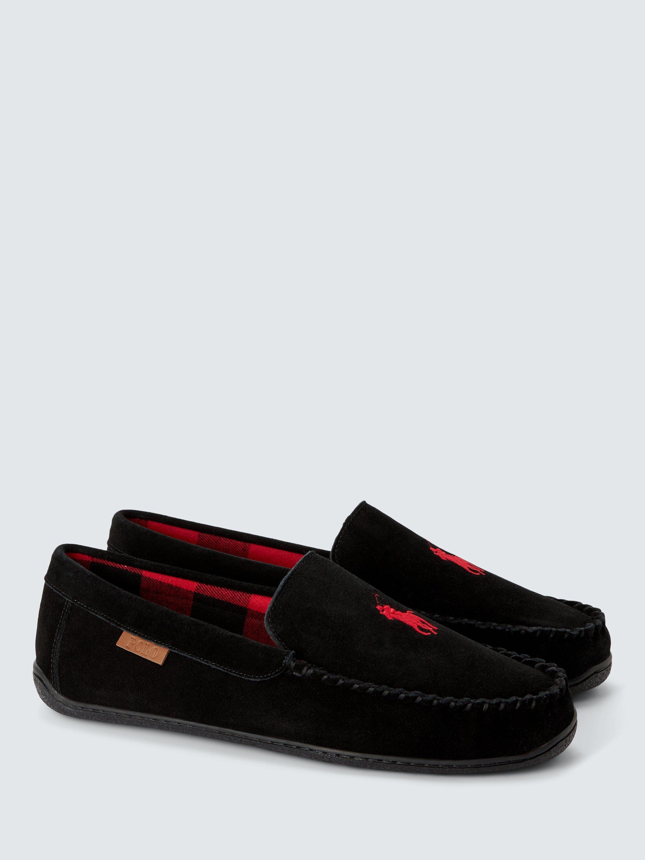 Product image 2 of 4, which shows Ralph Lauren Brenan Logo Suede Slippers, Black, 7