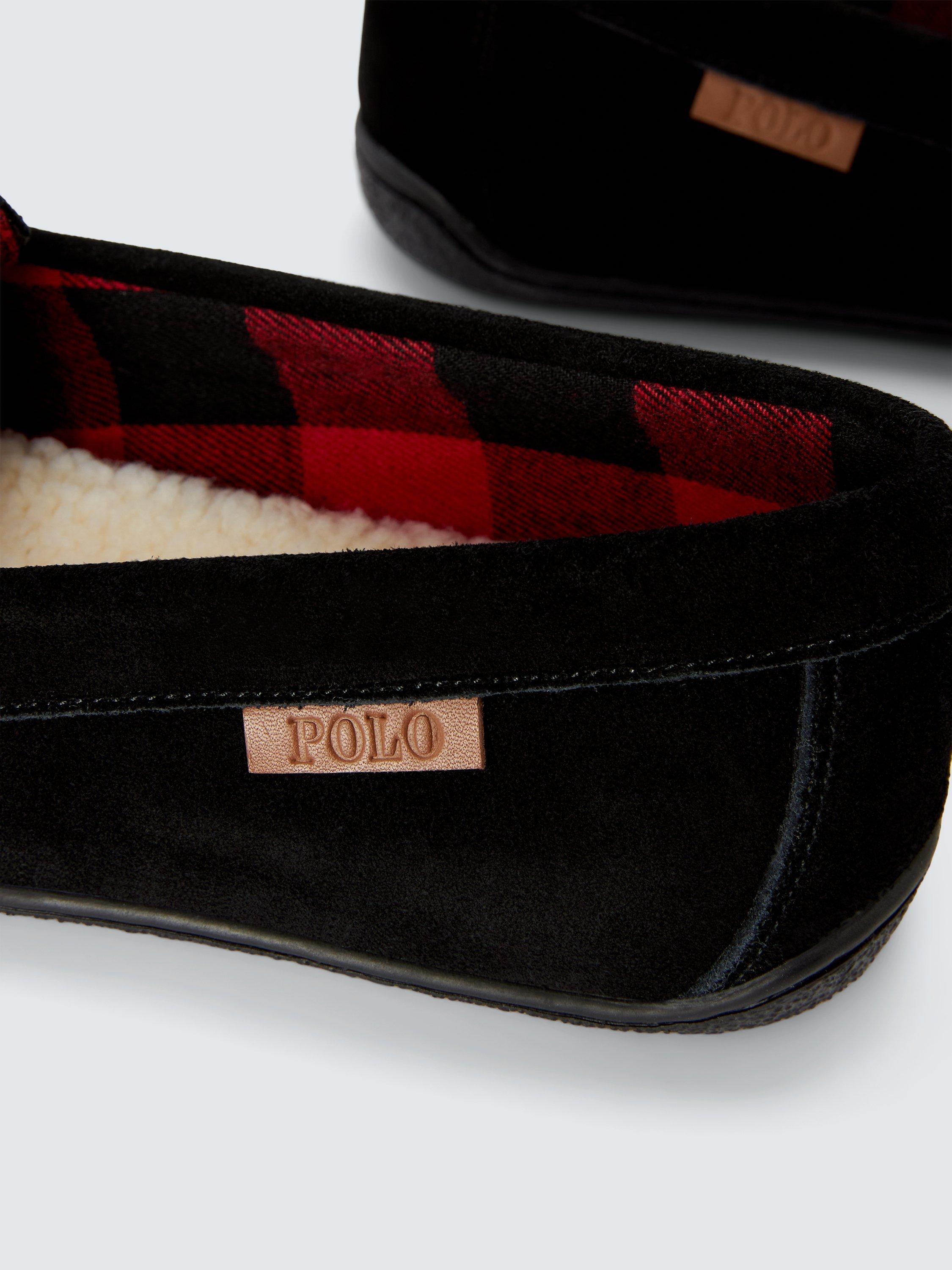 Product image 3 of 4, which shows Ralph Lauren Brenan Logo Suede Slippers, Black, 7