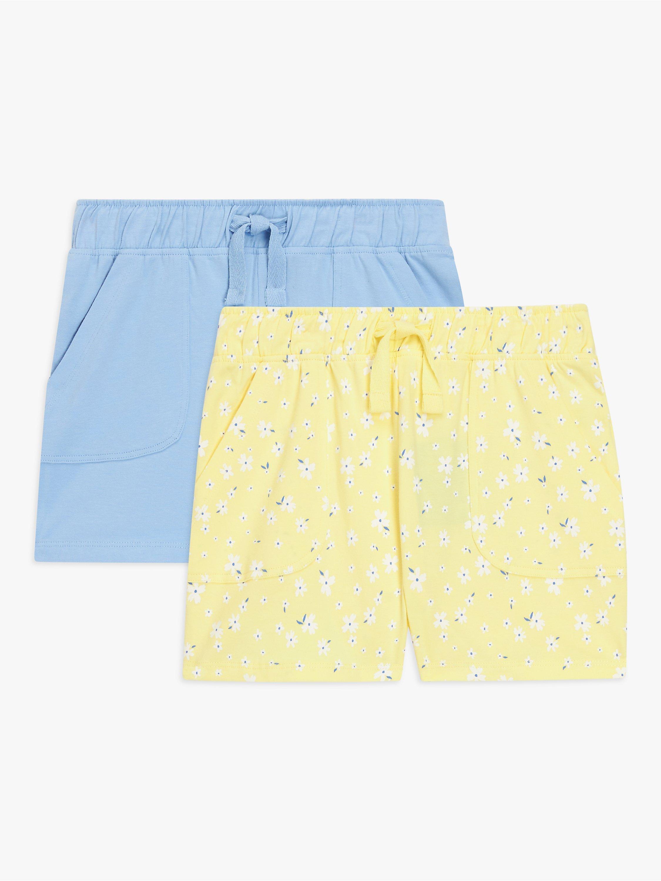 John Lewis Kids' Cotton Plain/Floral Drawstring Shorts, Pack of 2, Multi