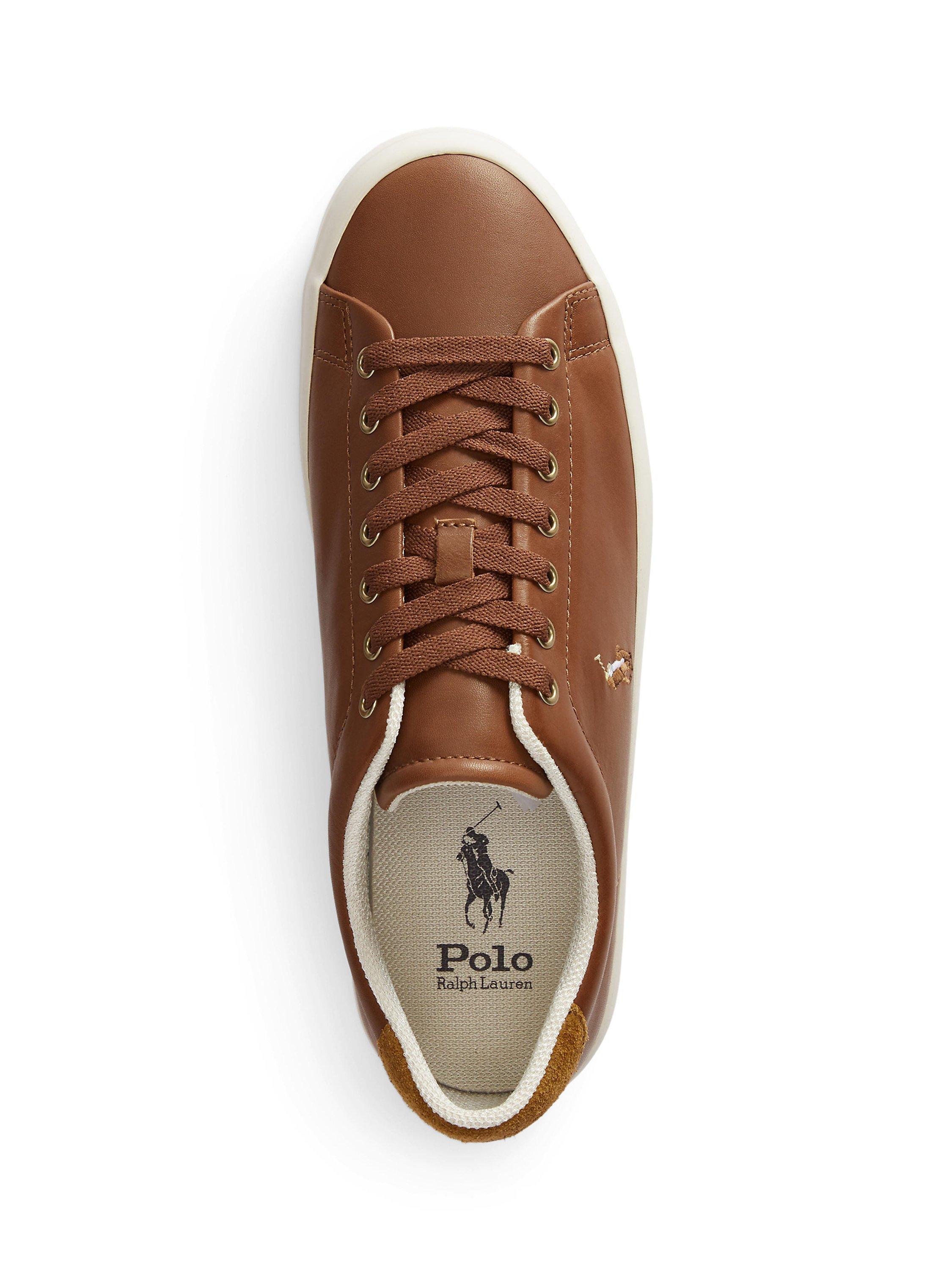 Ralph Lauren Longwood Leather Trainers, Tan, 7