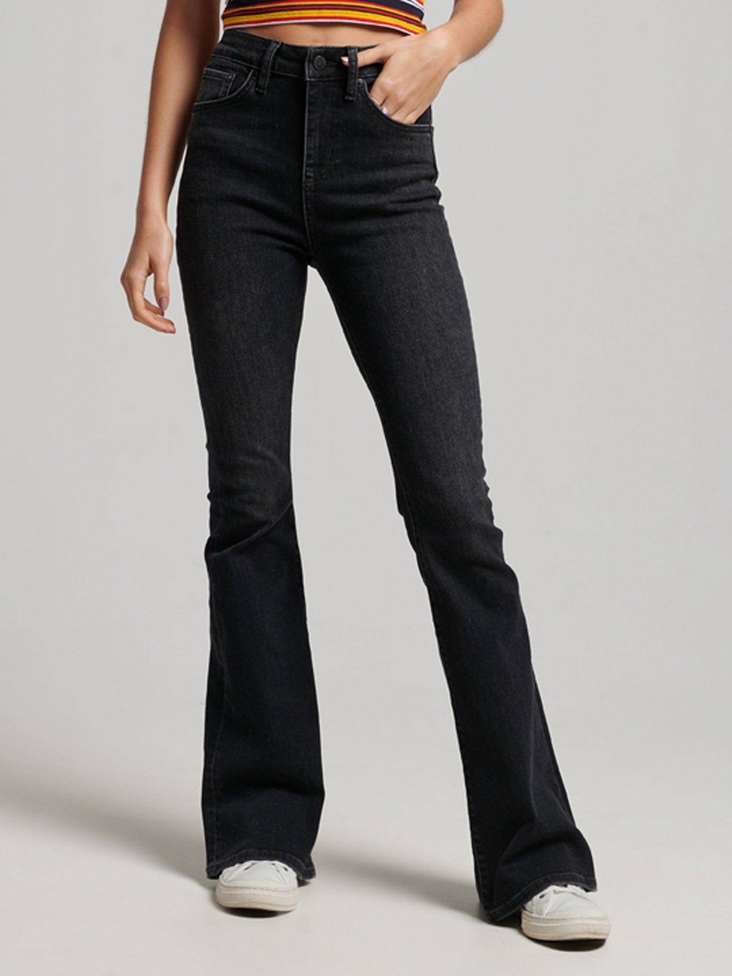 Superdry Organic Cotton High Waisted Skinny Flare Jeans, Dark Grey Wash