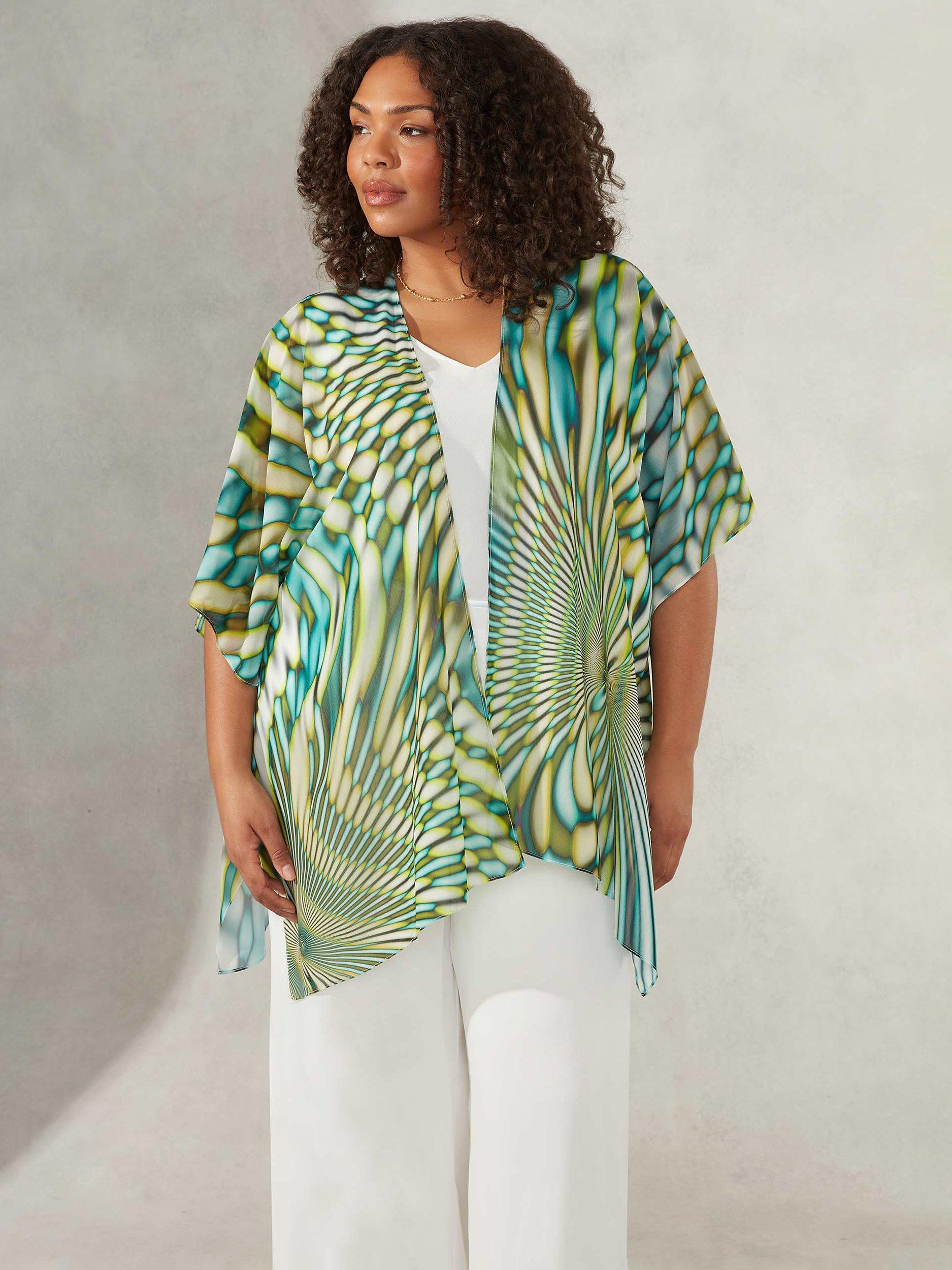 Live Unlimited Curve Kaleidoscope Print Kimono Jacket, Green