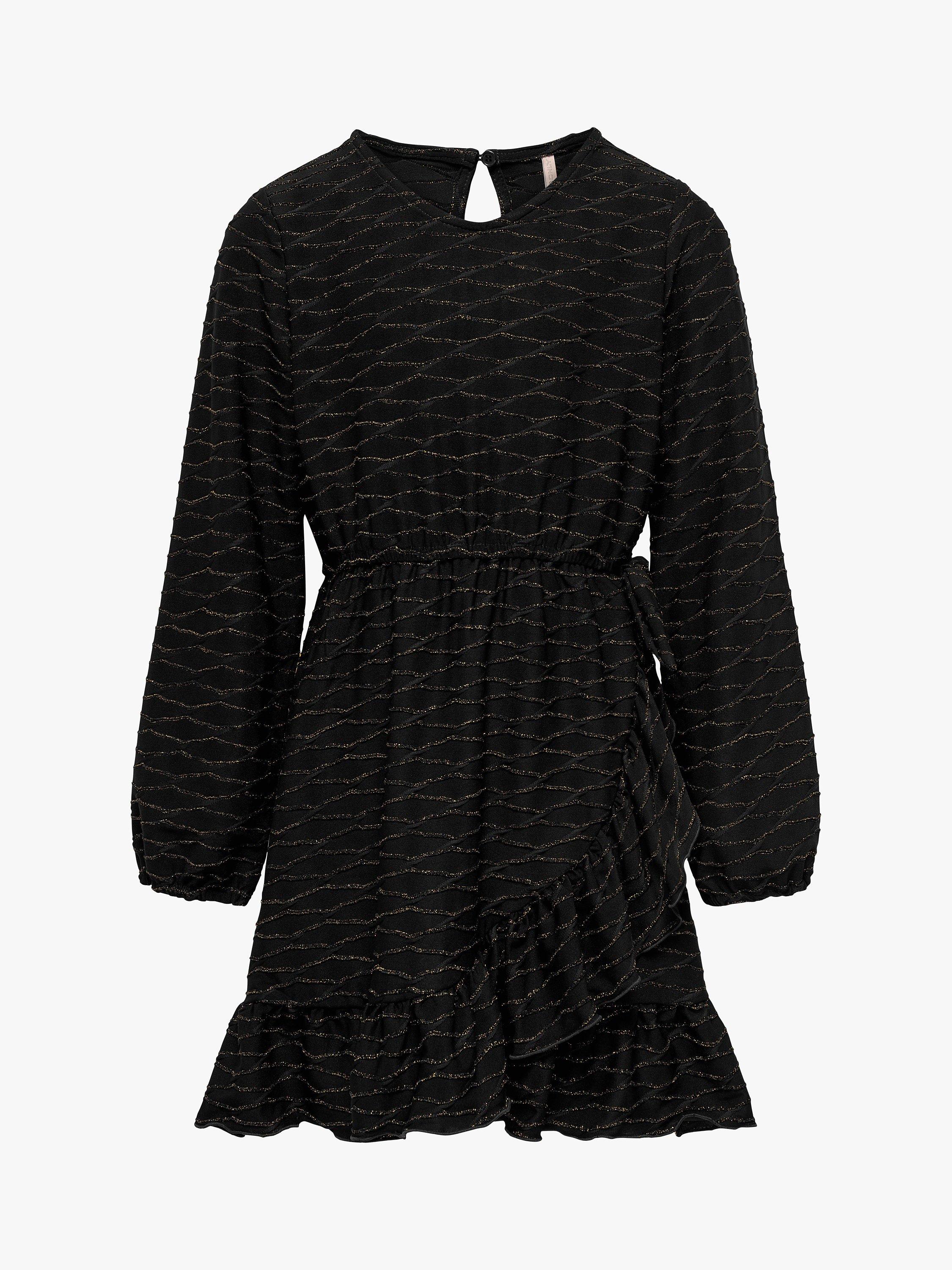 KIDS ONLY Kids' Gastra Glitter Long Sleeve Wrap Dress, Black/Gold