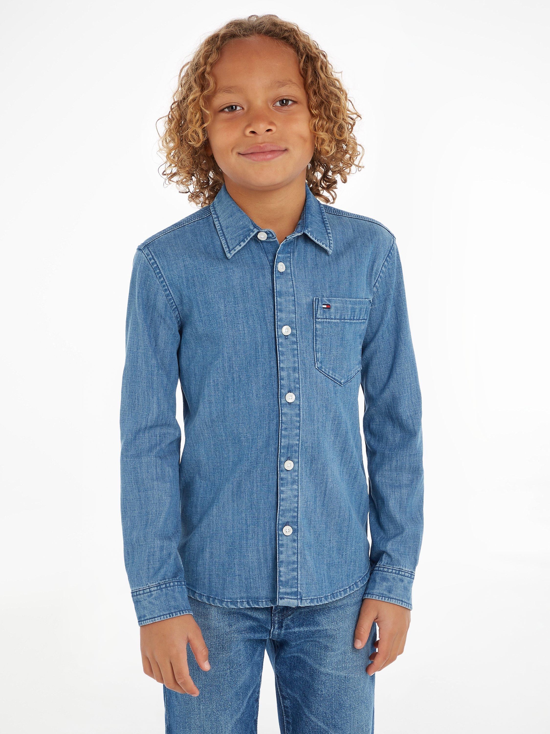 Tommy Hilfiger Kids' Logo Embroidered Denim Shirt, Denim
