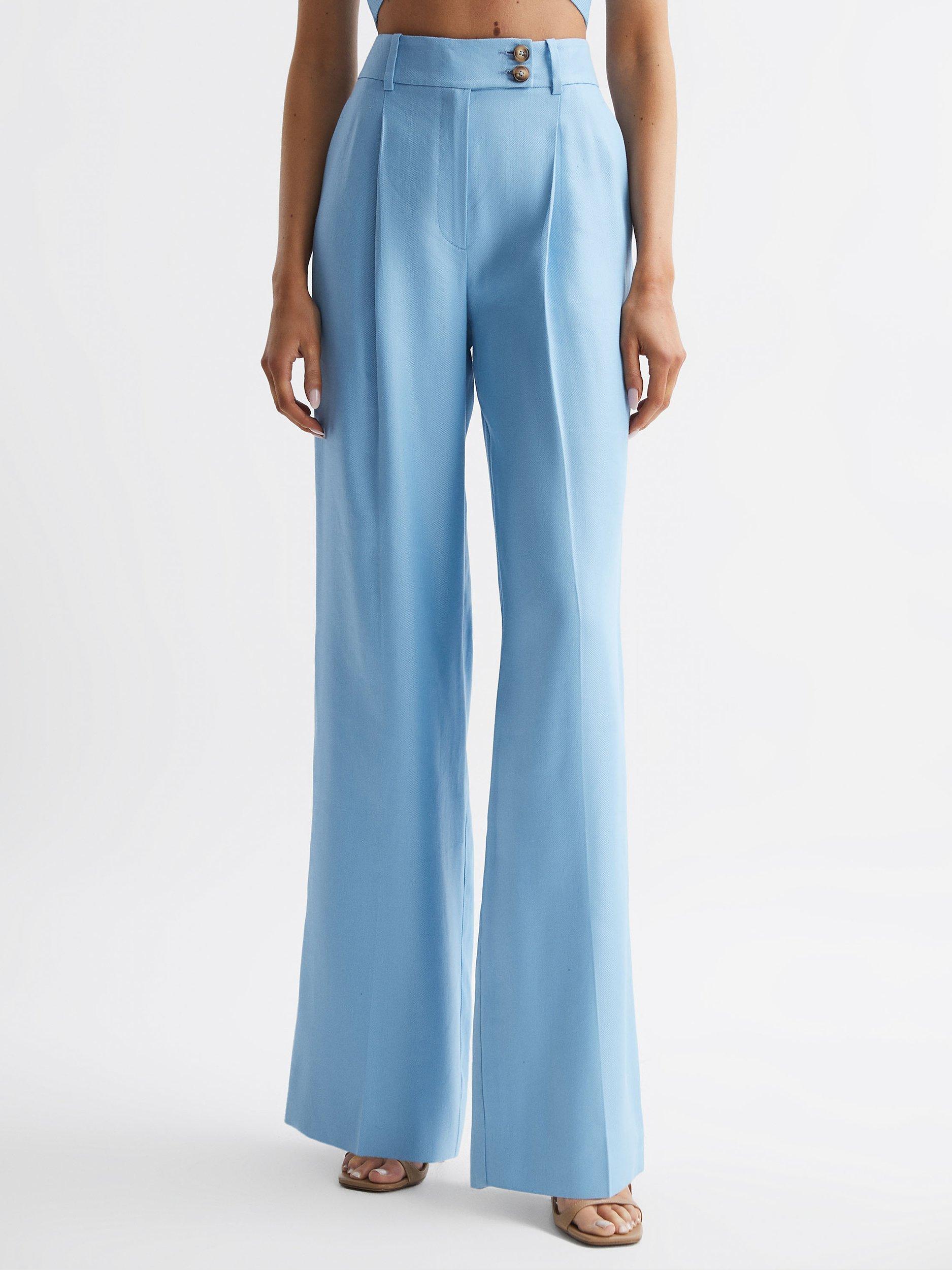 Reiss Hollie Wide Leg Linen Trousers, Blue, 10
