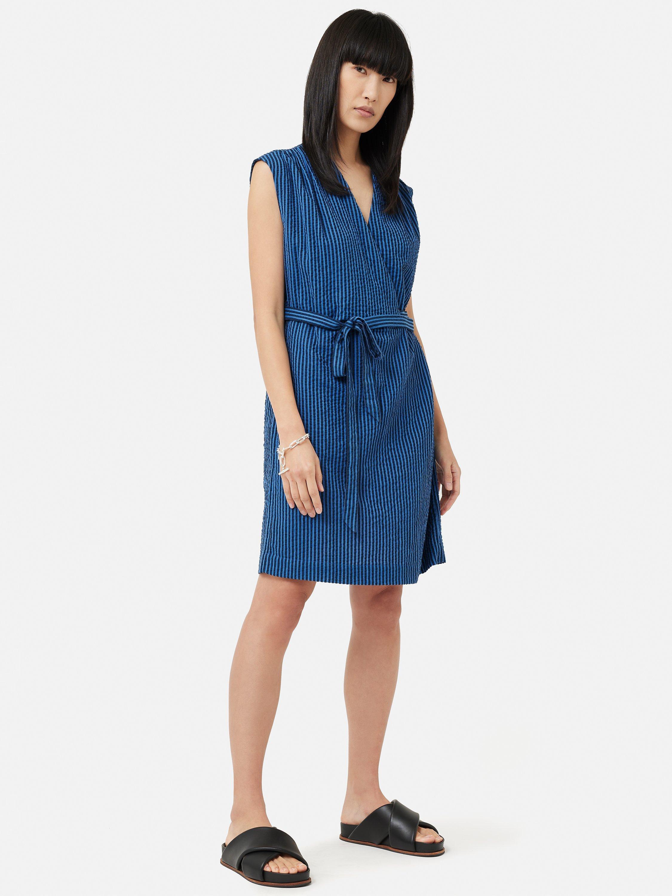 Jigsaw Seersucker Stripe Wrap Dress, Blue