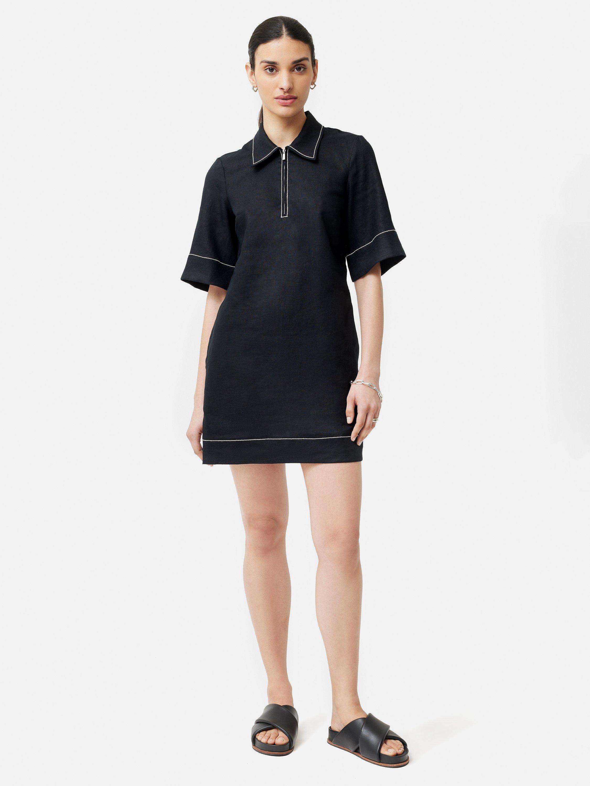 Jigsaw Linen Zip Front Mini Shirt Dress, Black