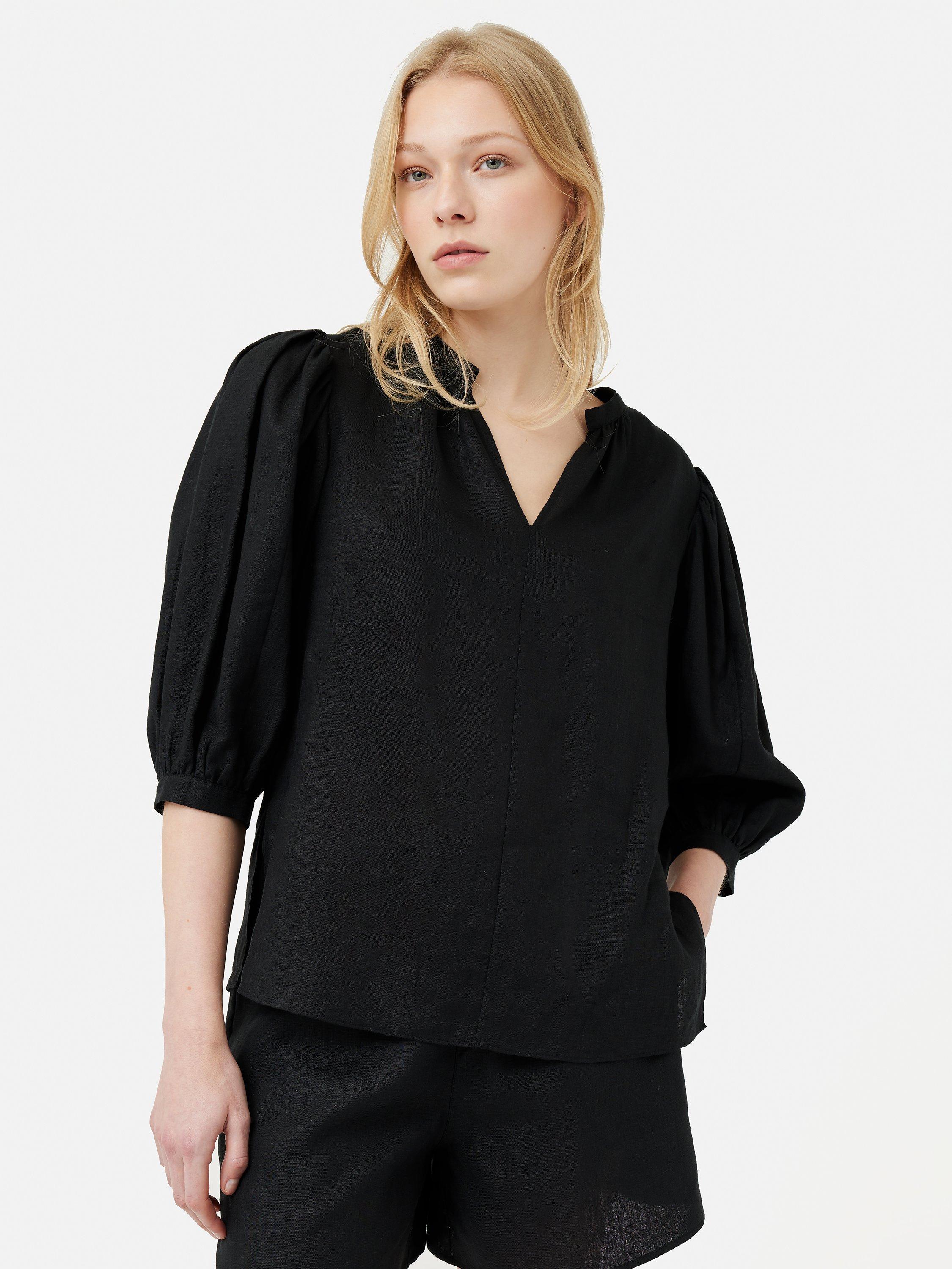 Jigsaw Linen Cicelly Cuffed Tunic Top, Black