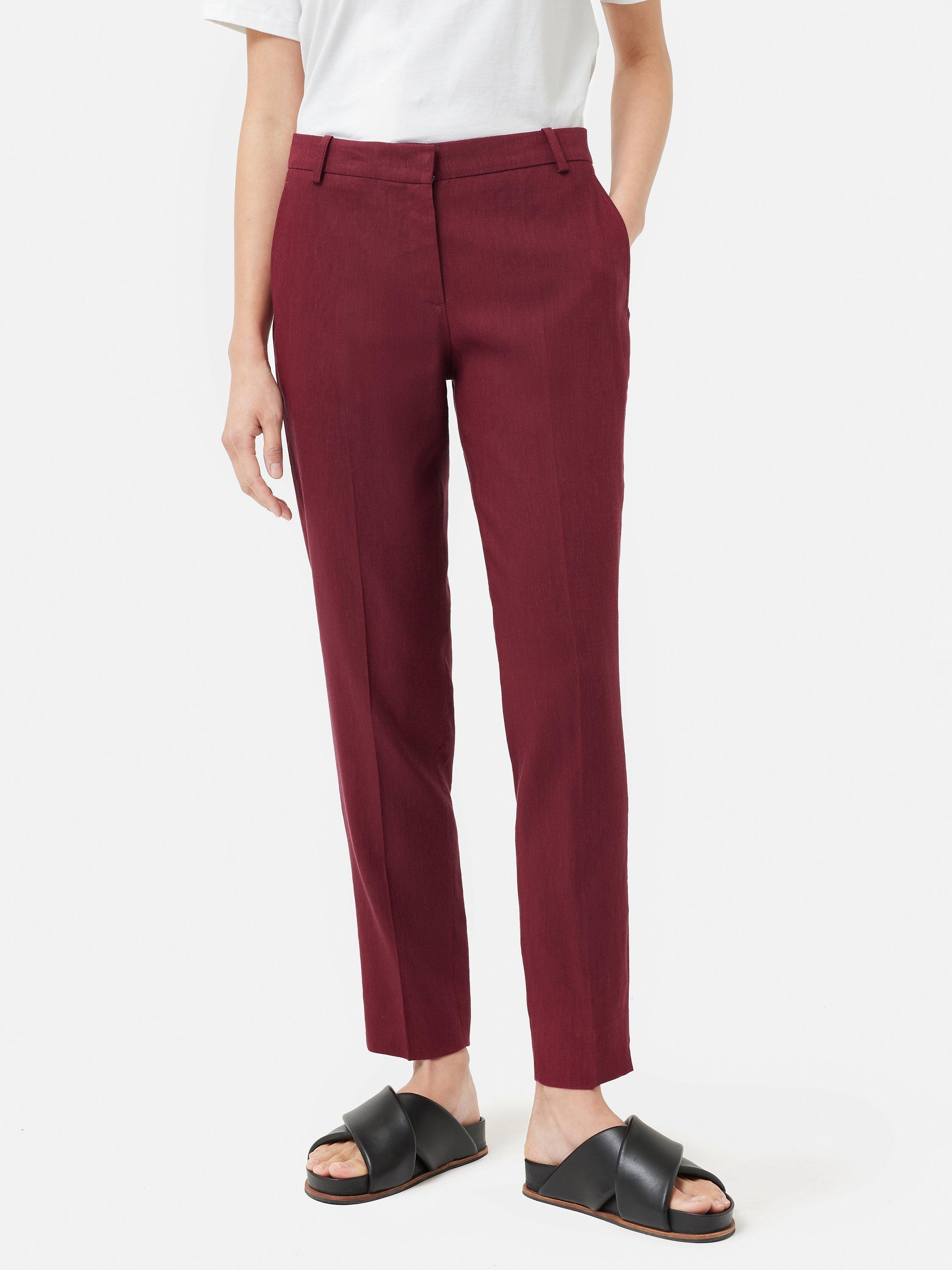 Jigsaw Portofino Tapered Linen Blend Trousers, Berry
