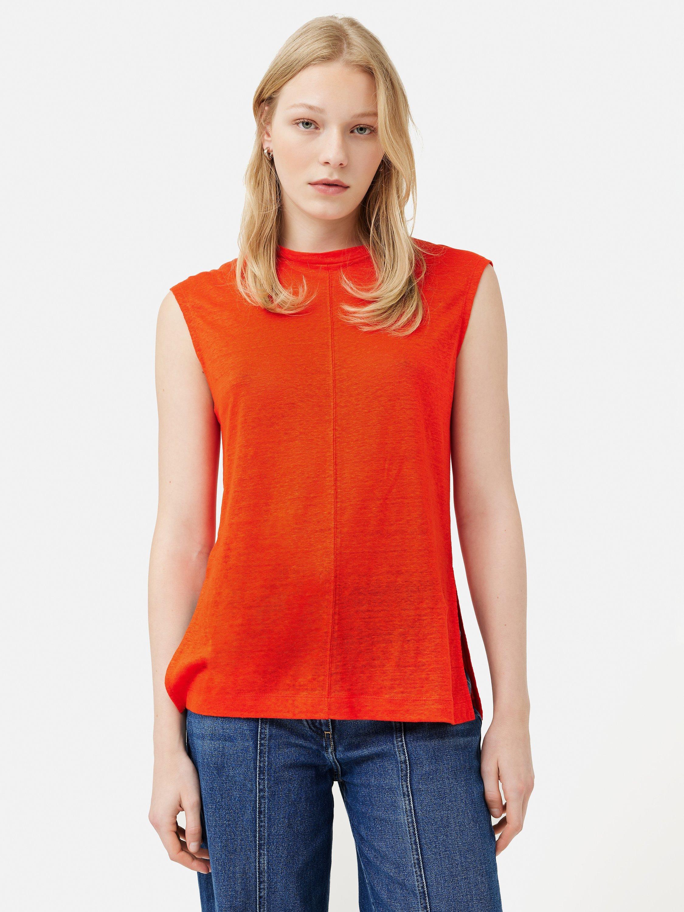 Jigsaw Linen Sleeveless Tunic Top, Orange
