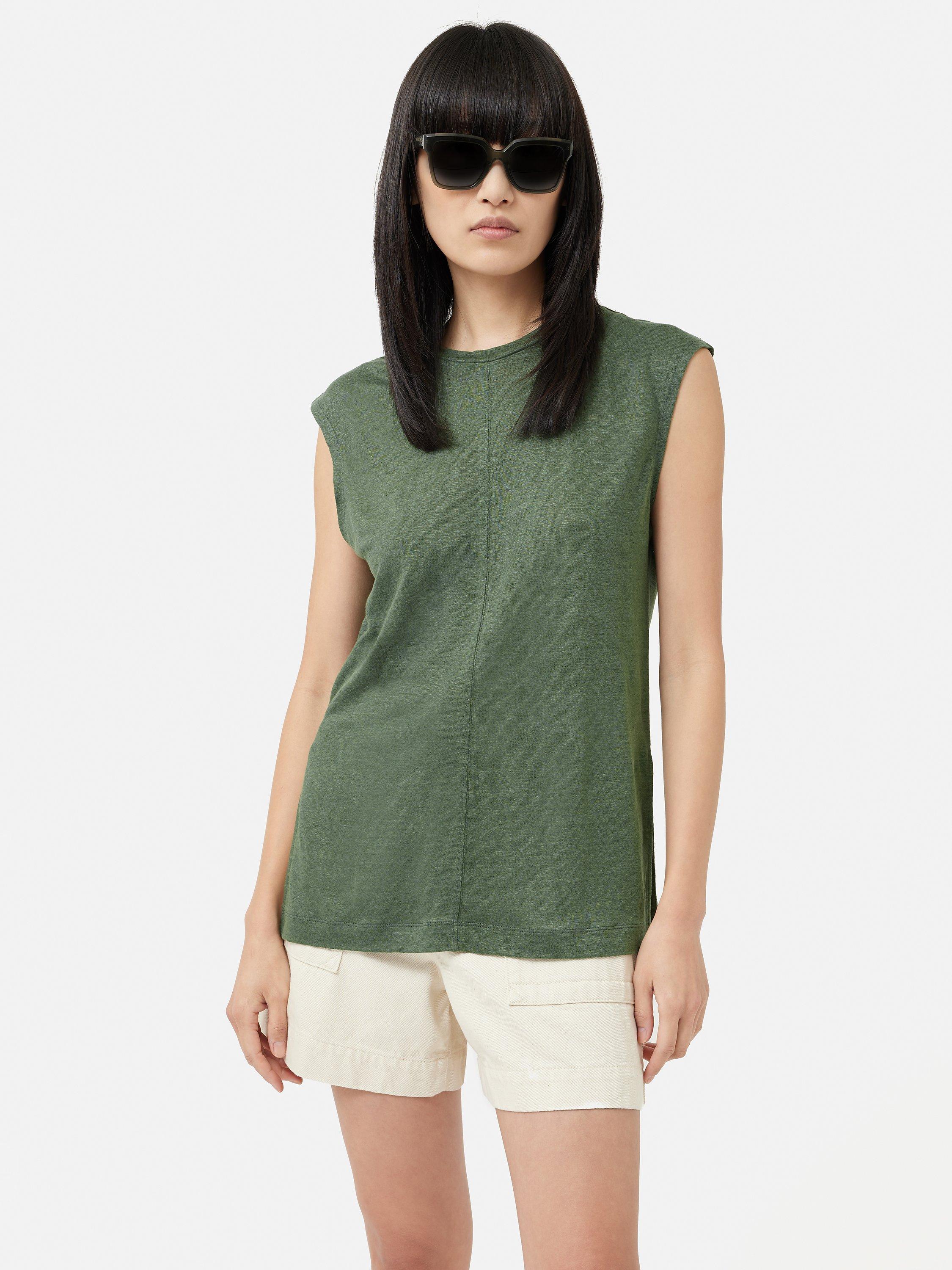 Jigsaw Linen Sleeveless Tunic Top, Green Mid