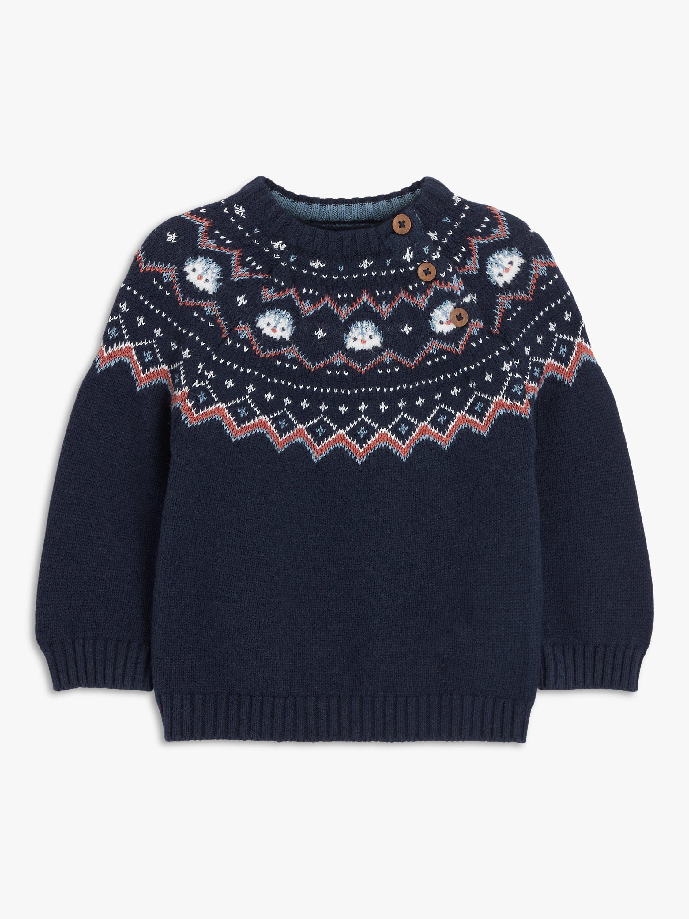 John Lewis Baby Penguin Fair Isle Wool Blend Jumper, Navy/Multi