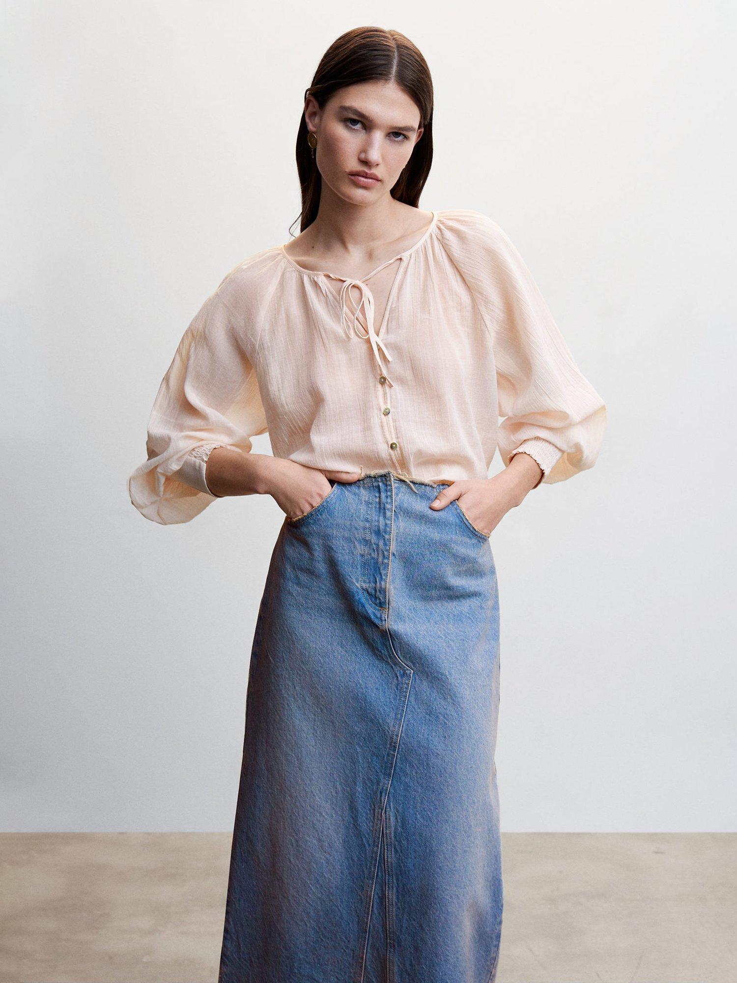 Mango Tie Neck Blouse