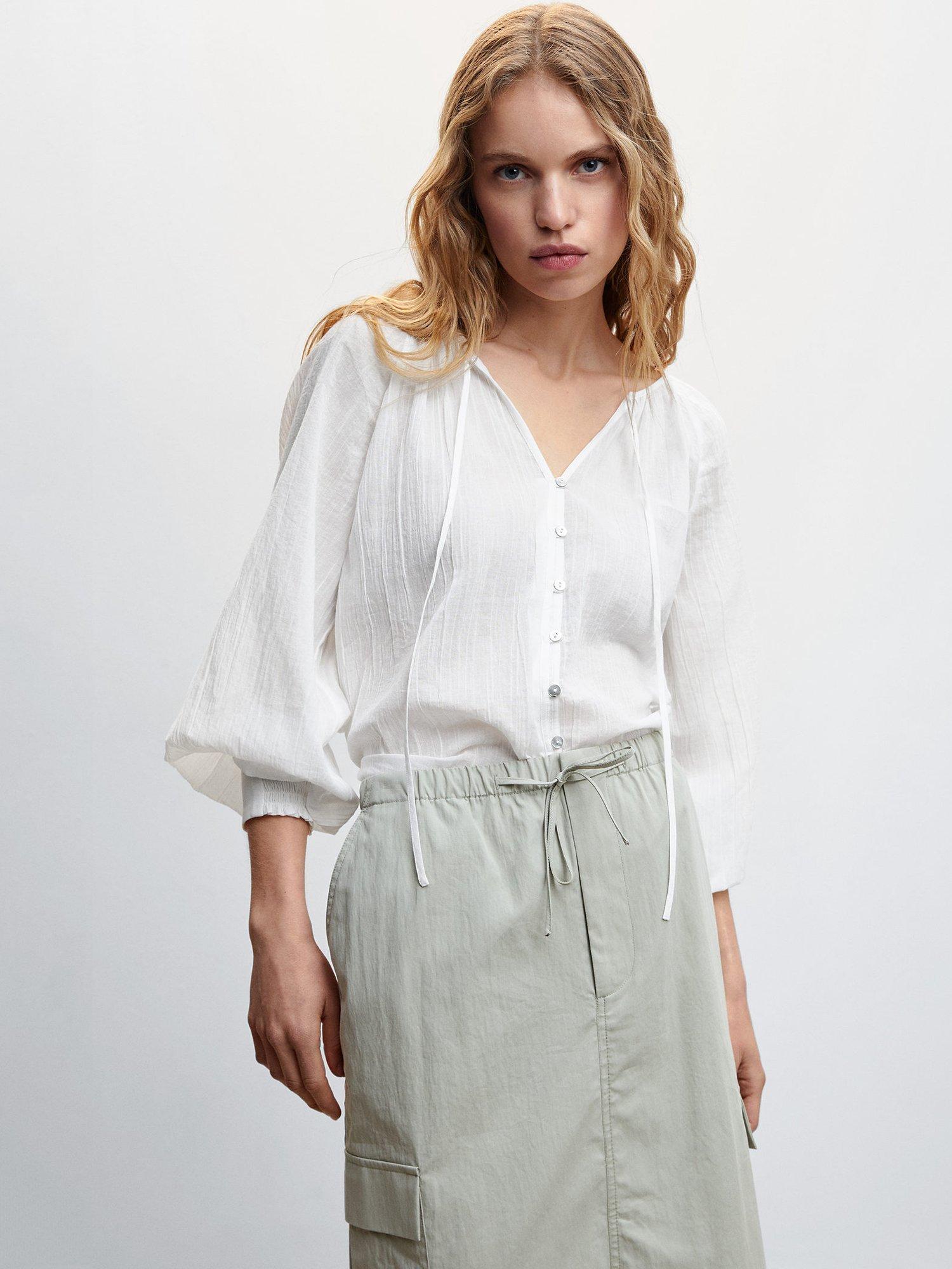 Mango Tie Neck Blouse, White