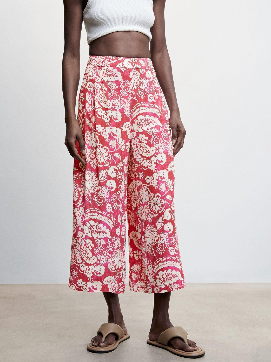 Mango Floral Print Culottes, Pink