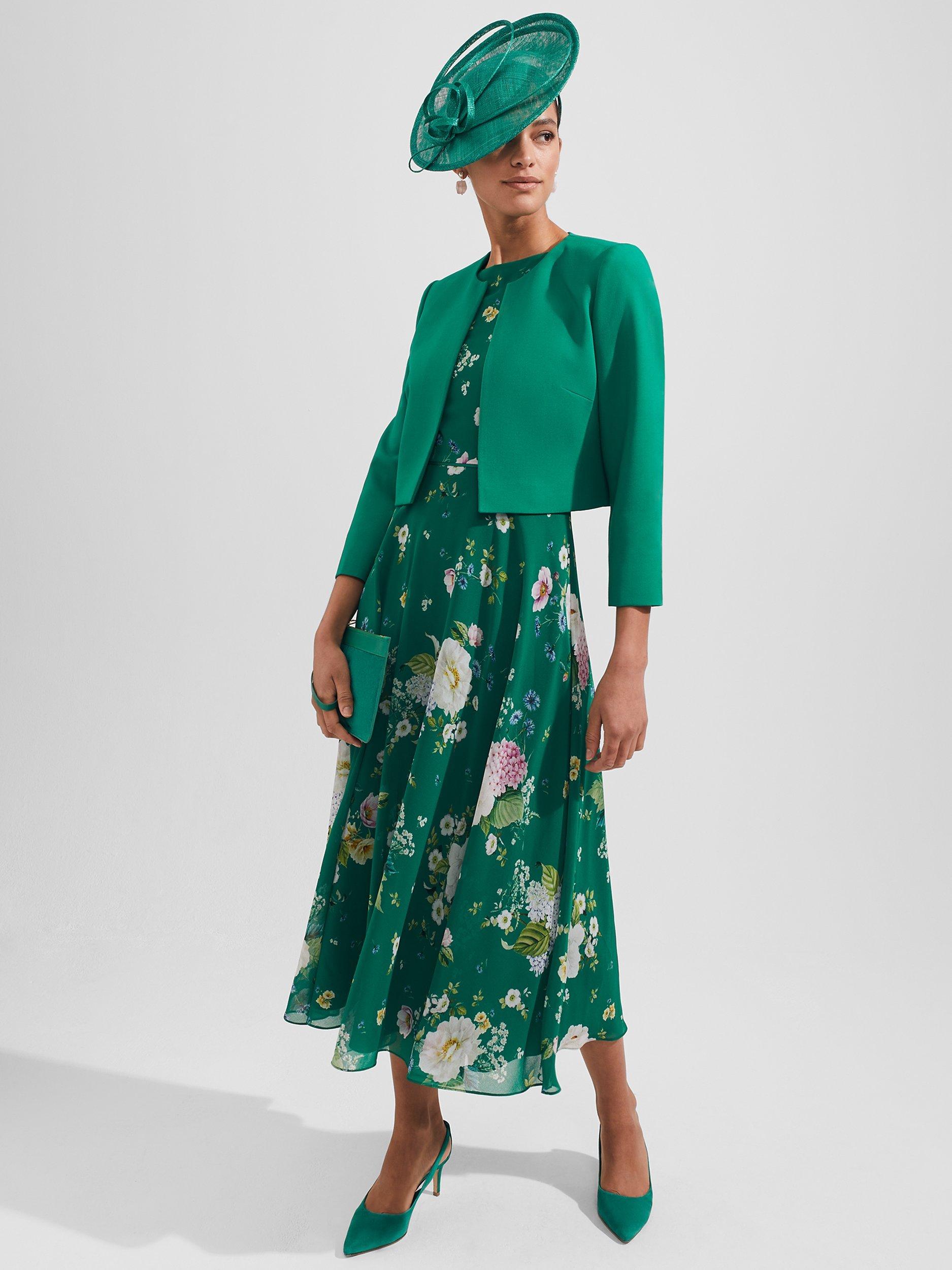 Product image 2 of 5, which shows Hobbs Elize Tailored Bolero Jacket, Meadow Green, 22