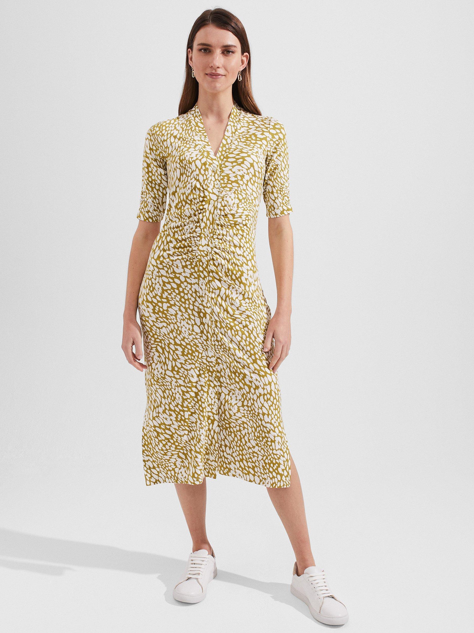 Hobbs Petite Hatty Abstract Print Jersey Midi Dress, Mid Olive/Ivory