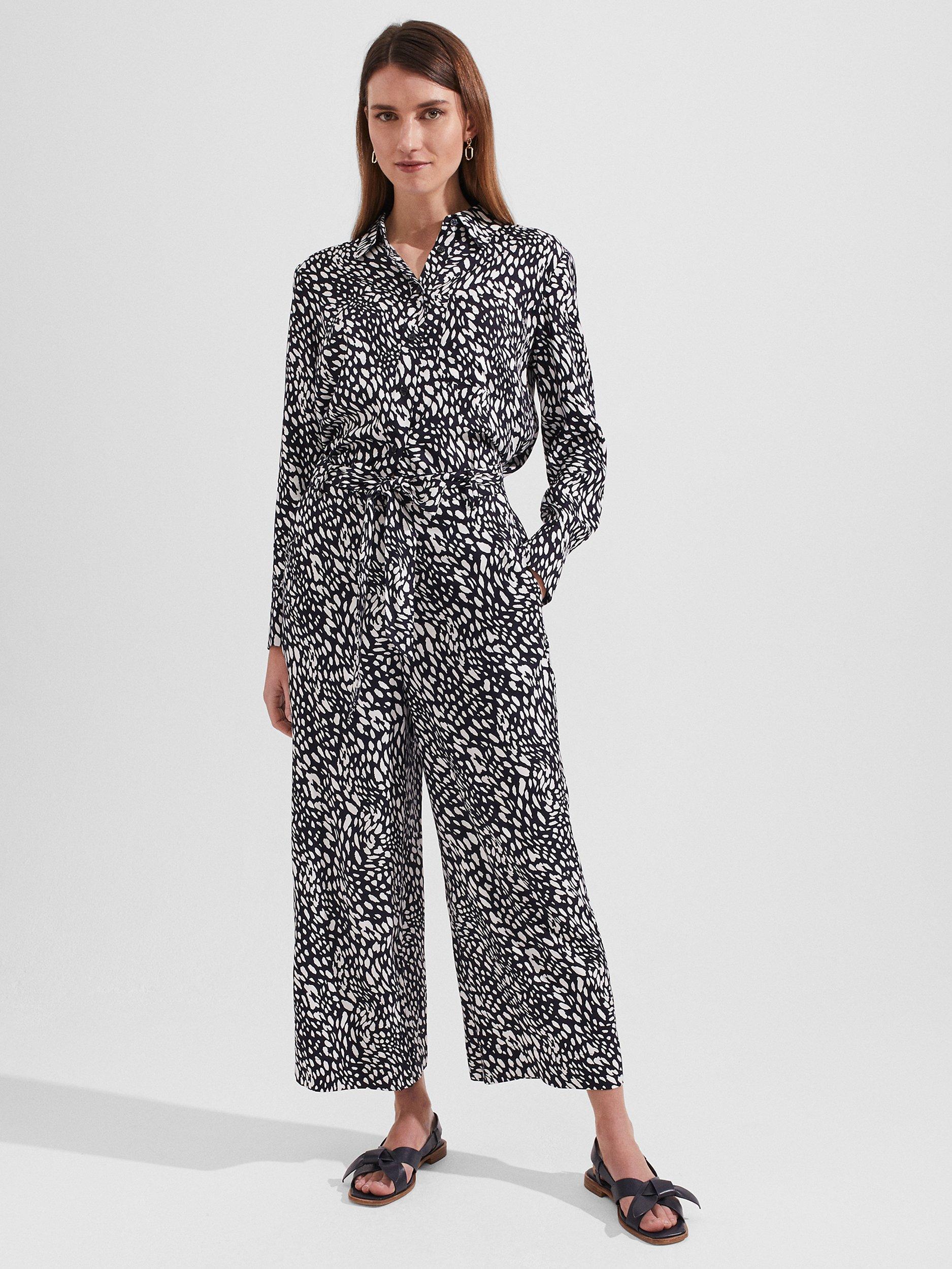 Hobbs Jen Fleck Print Belted Trousers, Navy/Ivory