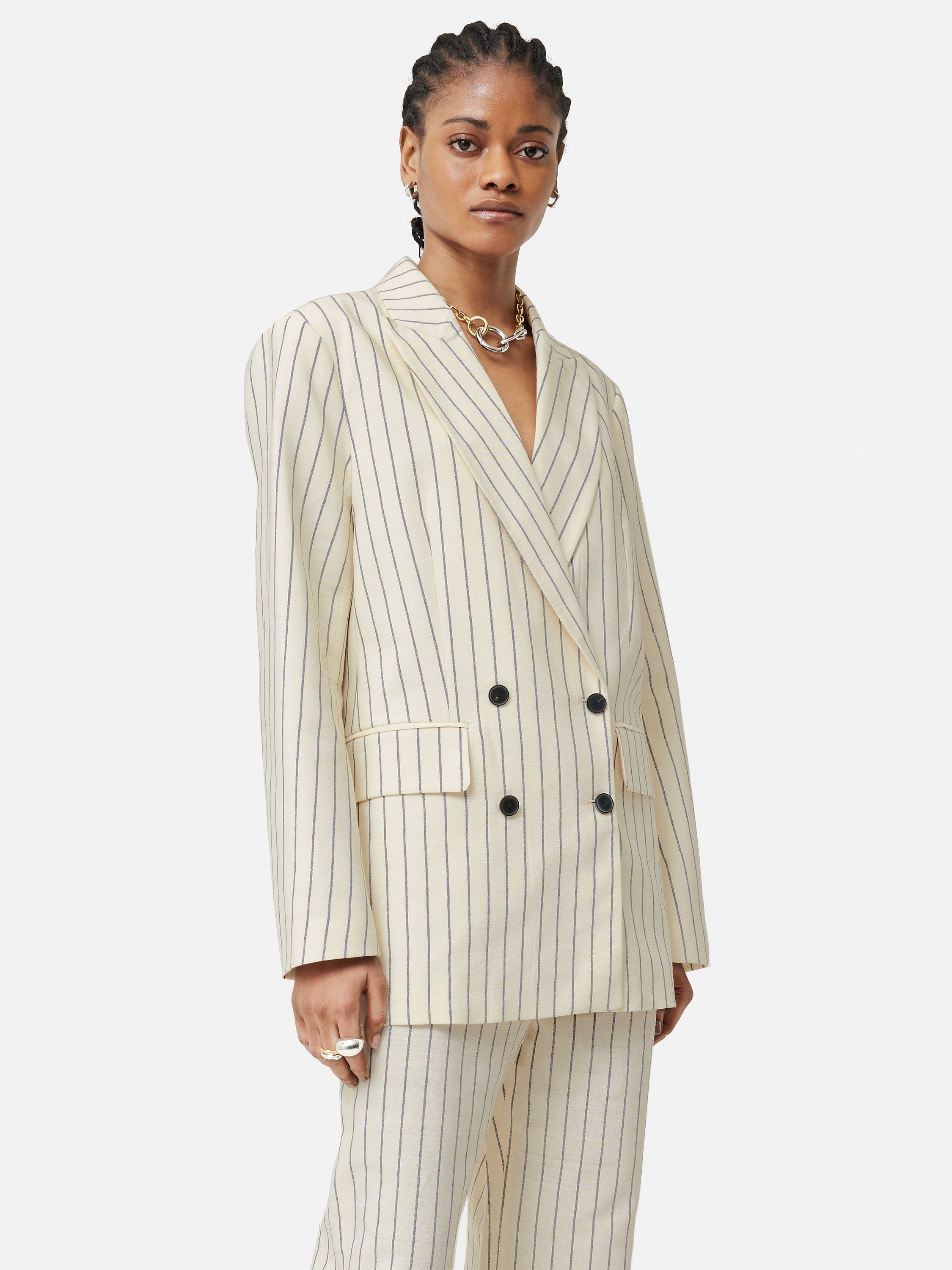 Jigsaw Pinstripe Double Breasted Blazer, White