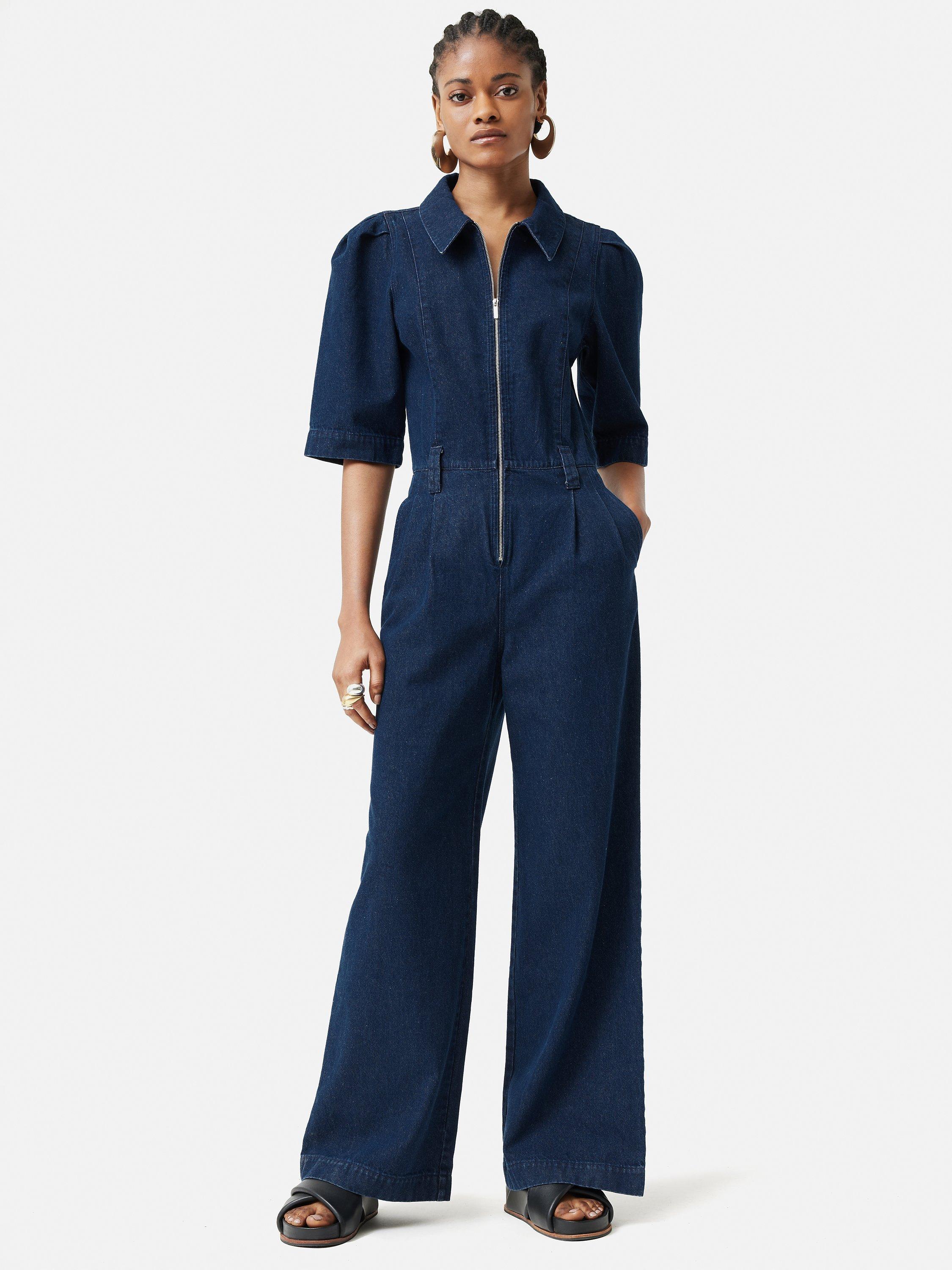 Jigsaw Elbow Sleeve Denim Jumpsuit, Blue