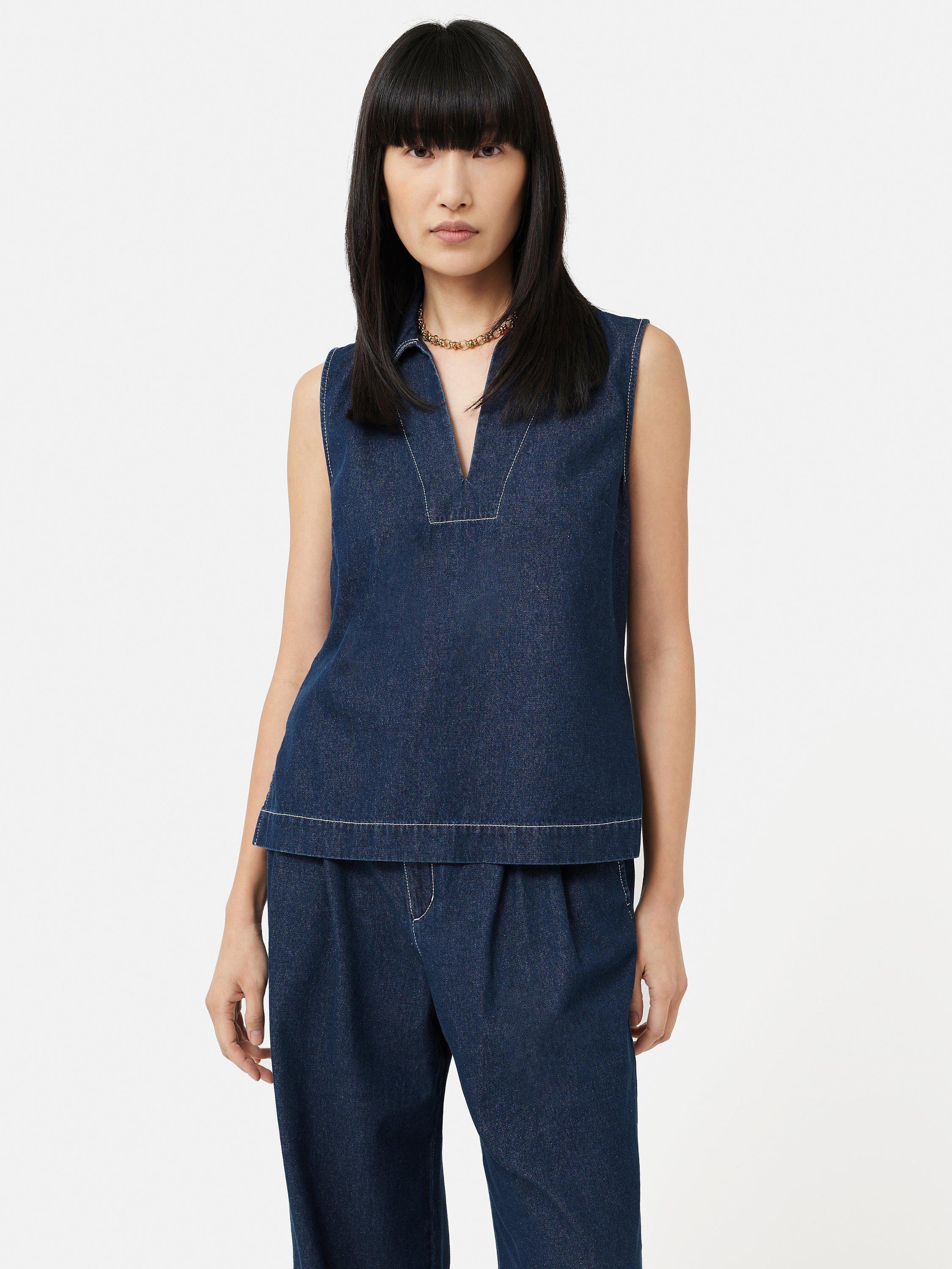 Jigsaw Denim Collared Top, Blue