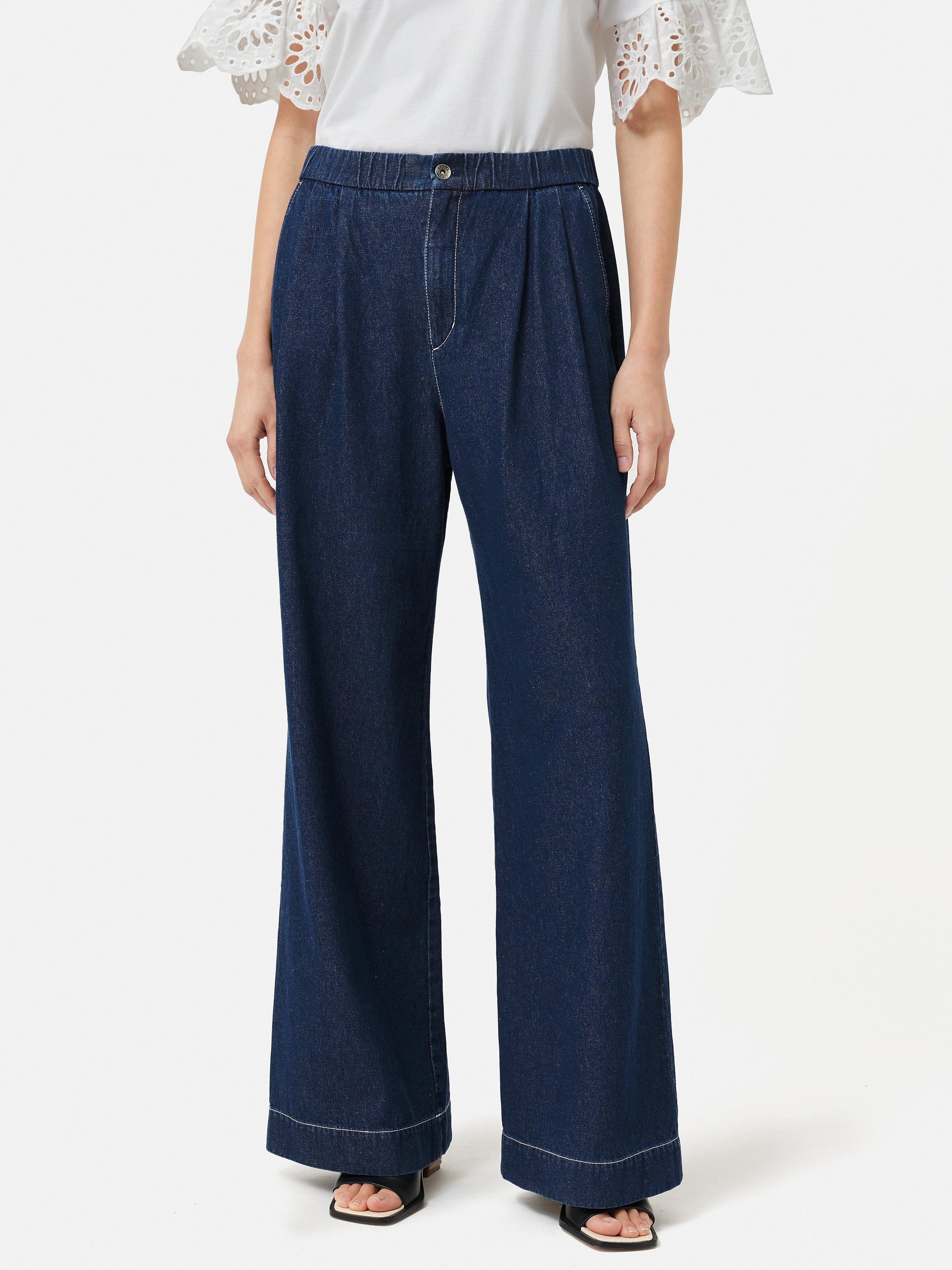 Jigsaw Wide Leg Denim Trousers, Navy