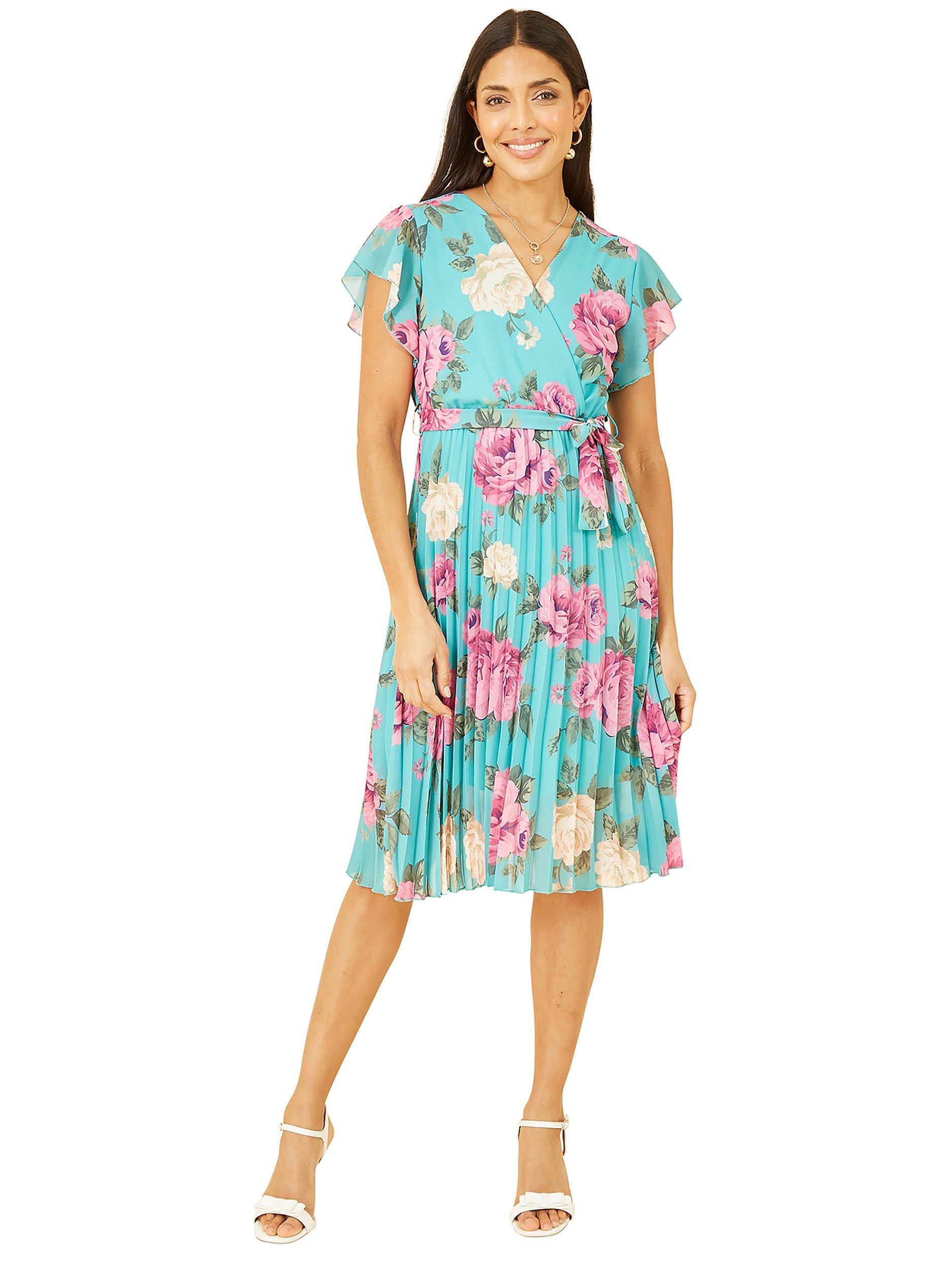 Product image 2 of 2, which shows Mela London Floral Wrap Pleated Dress, Green, 14