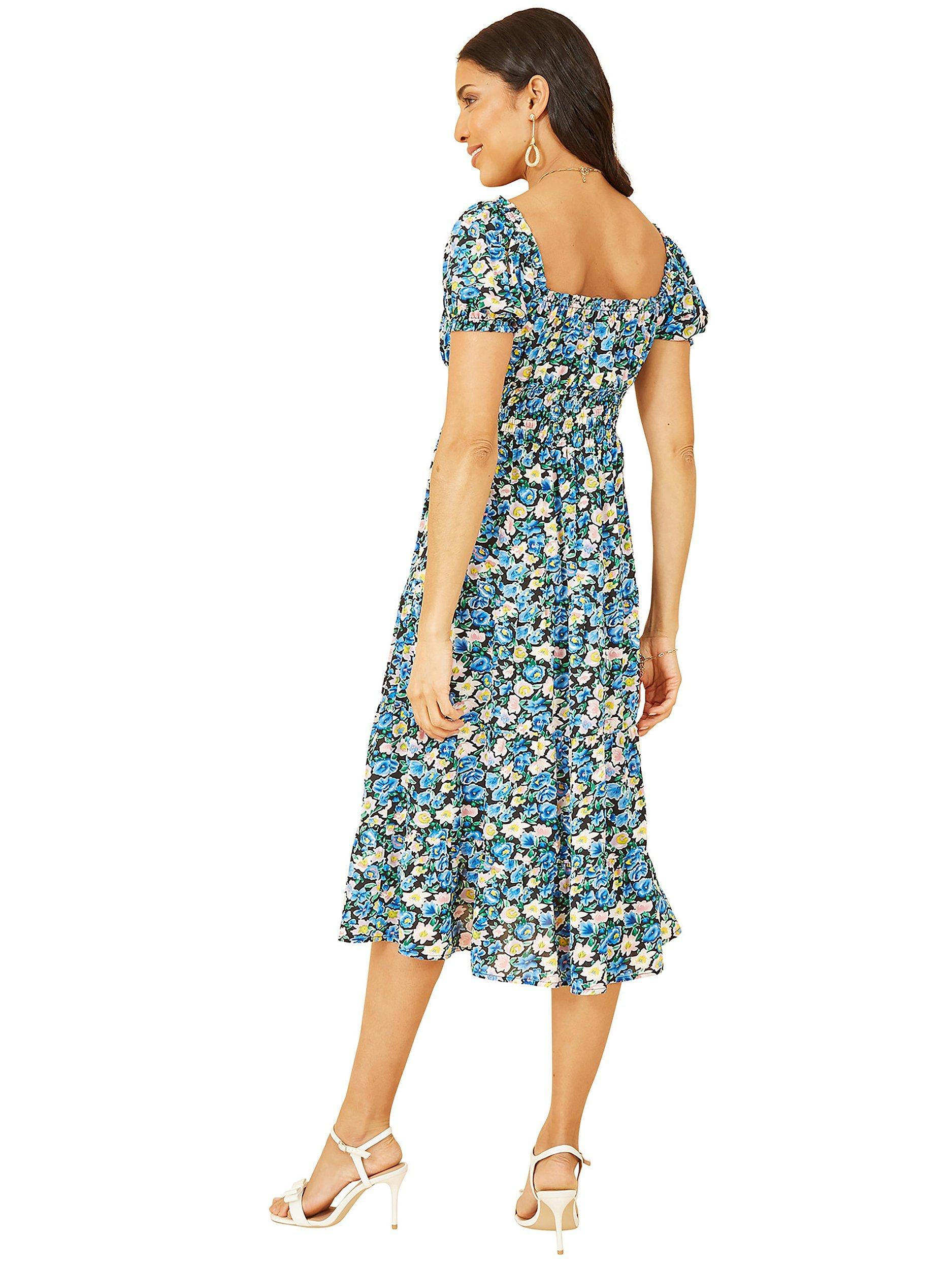 Product image 3 of 4, which shows Yumi Floral Ditsy Bardot Midi Dress, Navy, 8