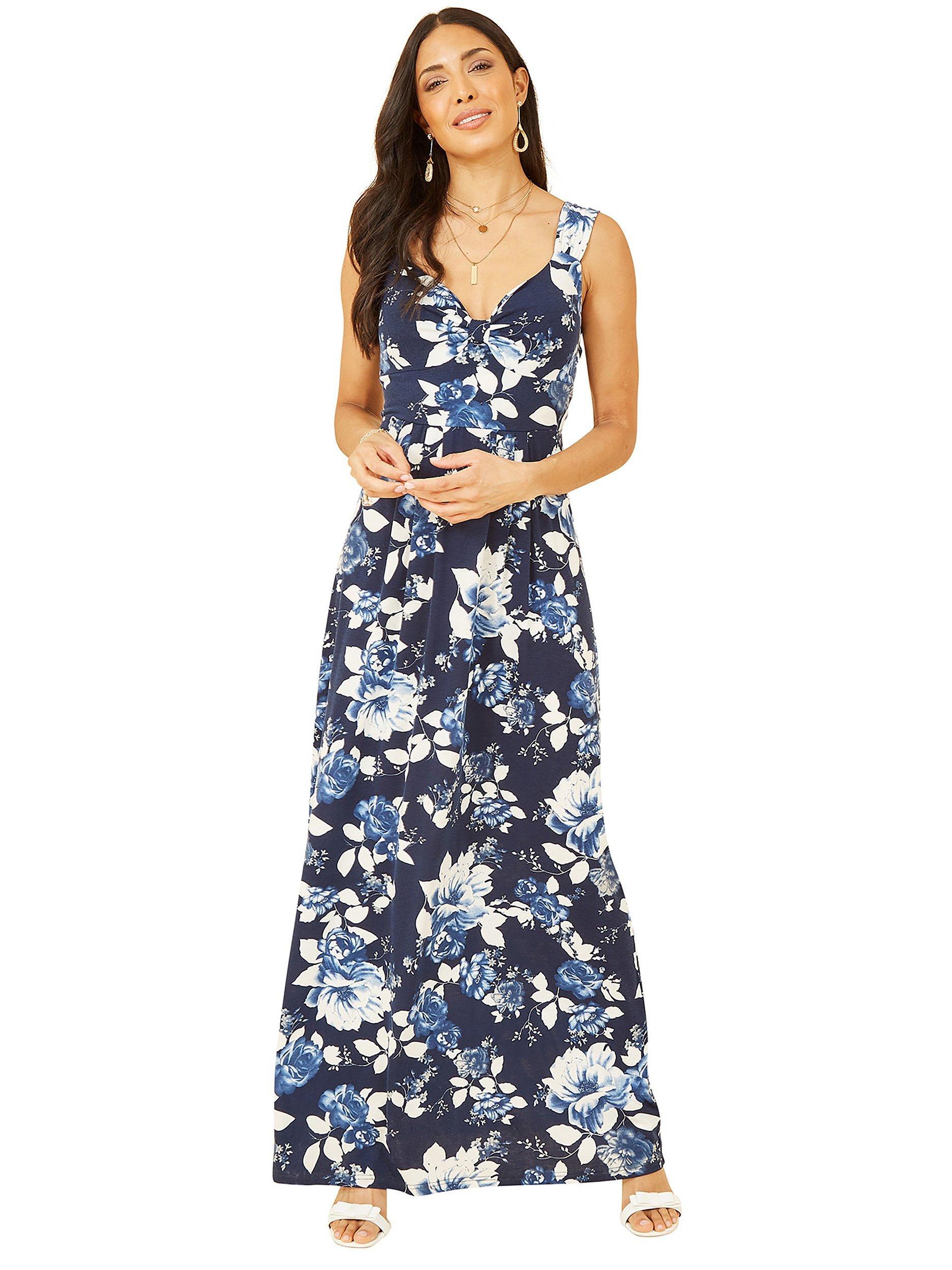 Product image 1 of 5, which shows Mela London Floral Print Jersey Maxi Dress, Navy, 16