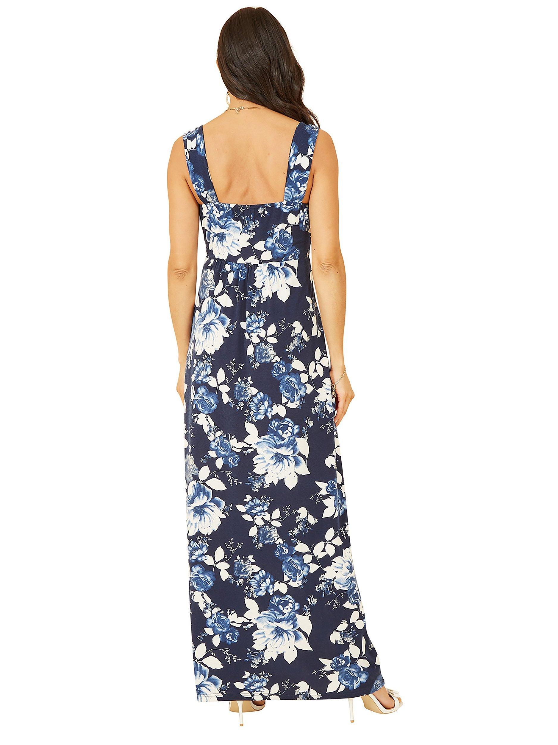 Product image 3 of 5, which shows Mela London Floral Print Jersey Maxi Dress, Navy, 16
