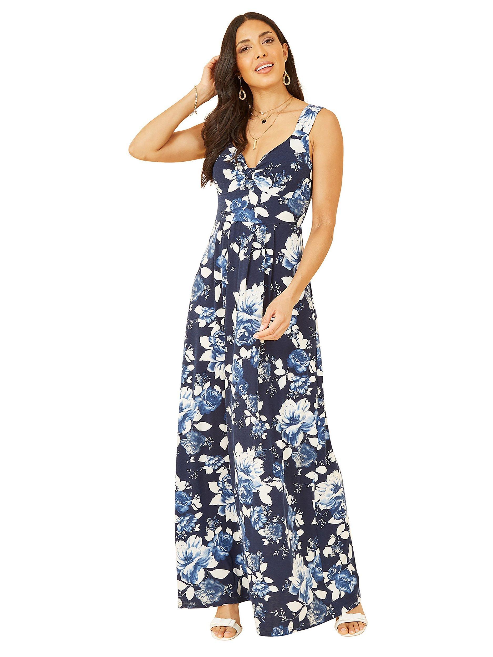 Product image 4 of 5, which shows Mela London Floral Print Jersey Maxi Dress, Navy, 16