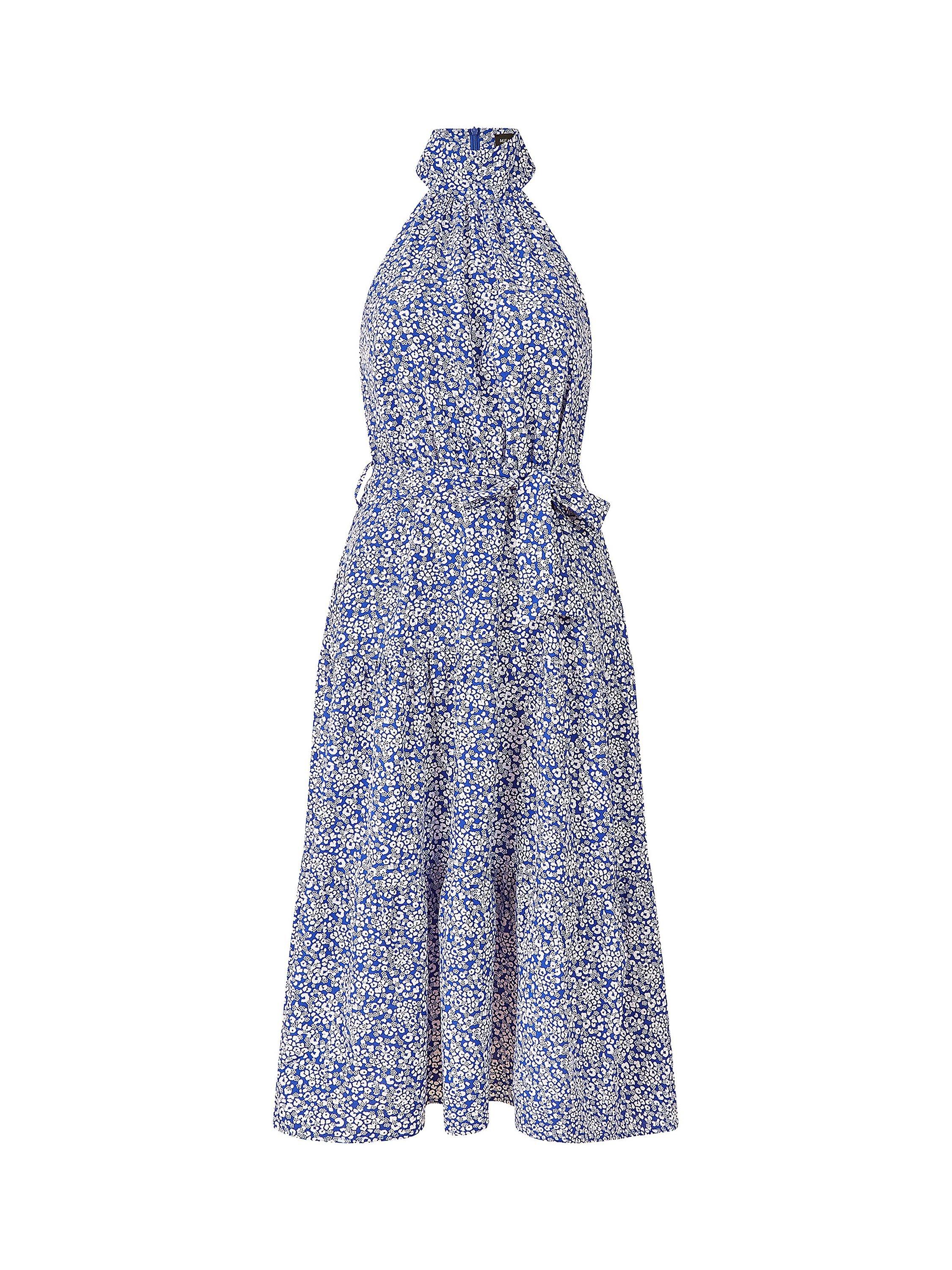 Product image 5 of 5, which shows Mela London Ditsy Floral Halterneck Midi Dress, Blue, 8