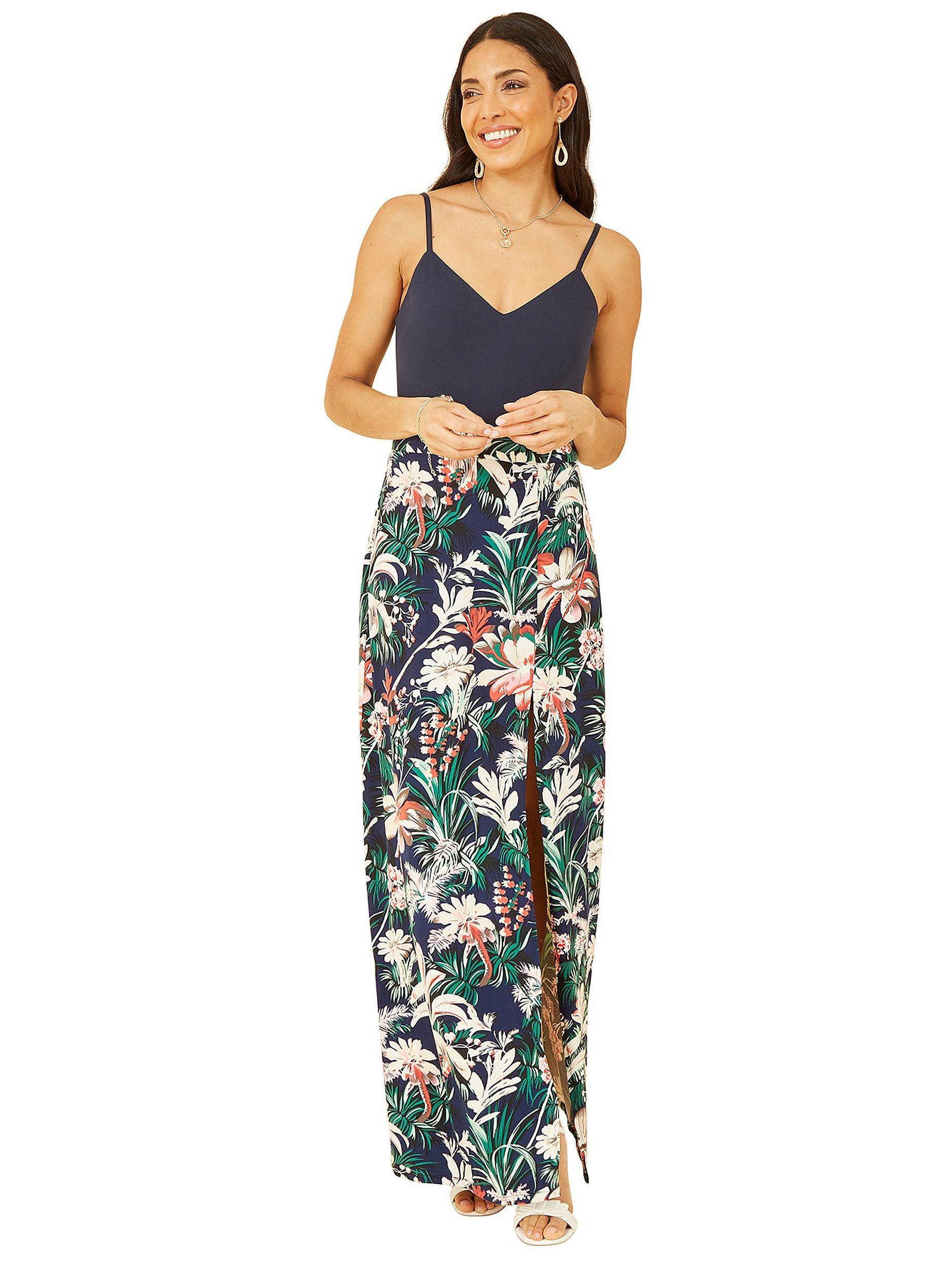Product image 3 of 5, which shows Mela London Leaf Print Maxi Dress, Navy, 8