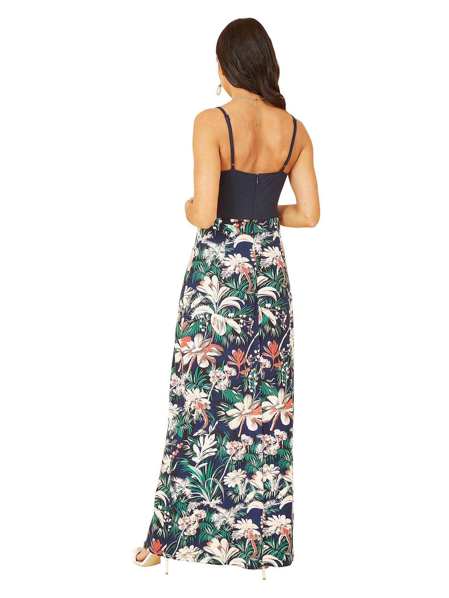 Product image 4 of 5, which shows Mela London Leaf Print Maxi Dress, Navy, 8