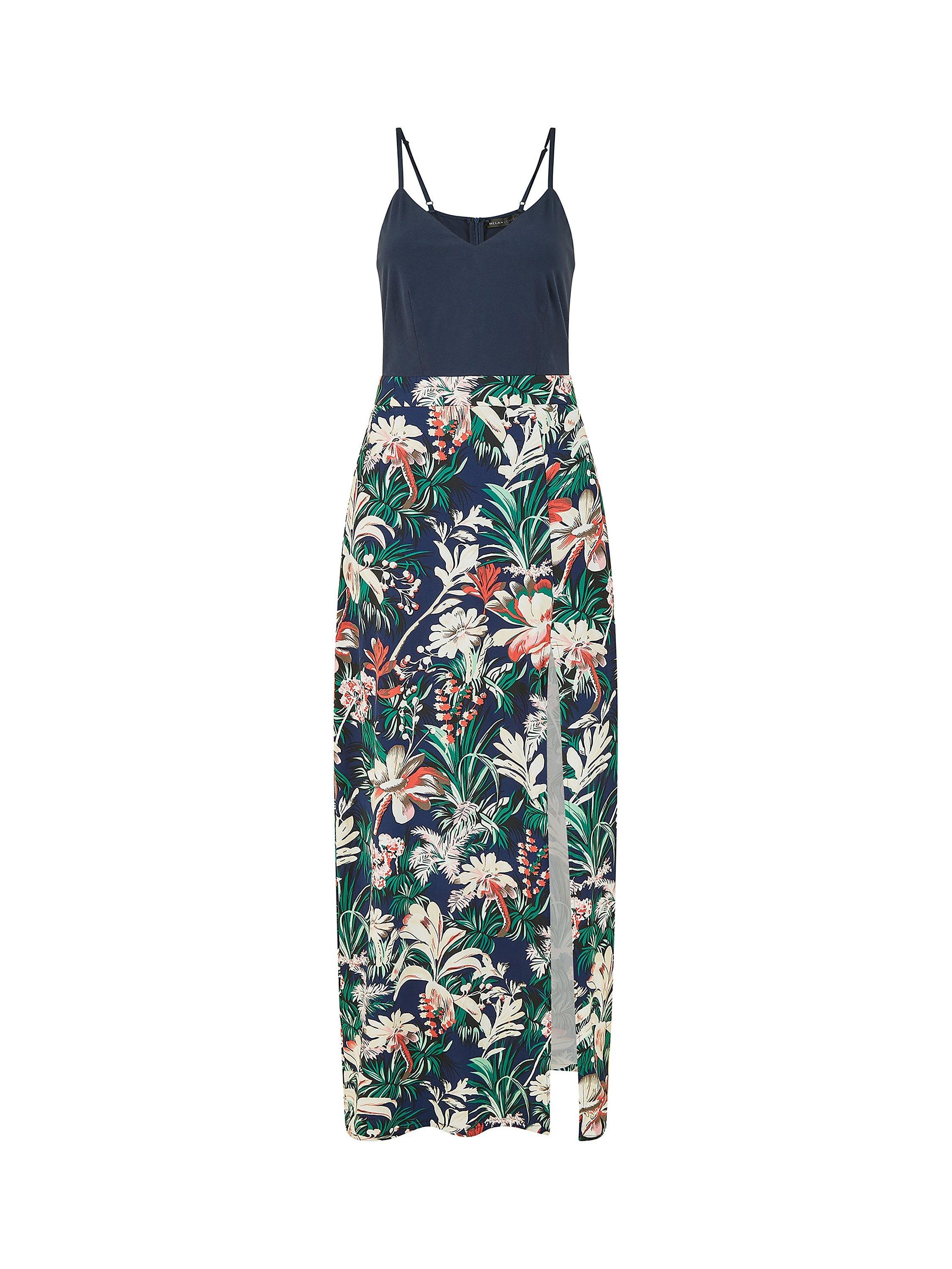 Product image 5 of 5, which shows Mela London Leaf Print Maxi Dress, Navy, 8