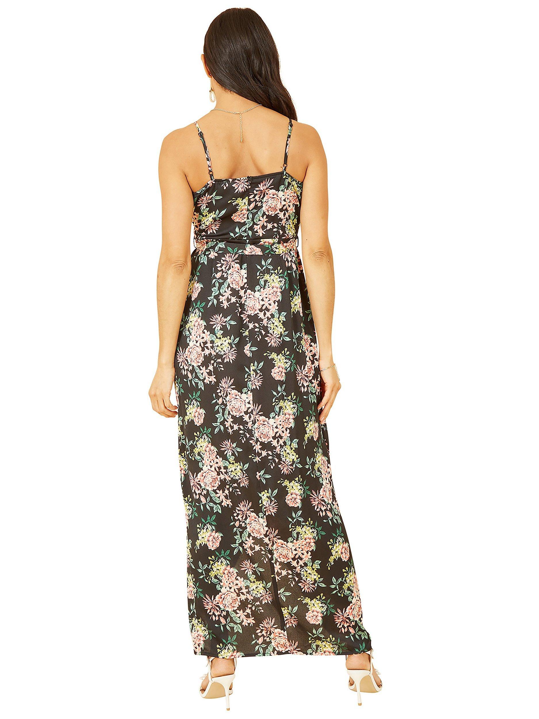 Product image 3 of 5, which shows Mela London Floral Print Midi Wrap Dress, Black, 8