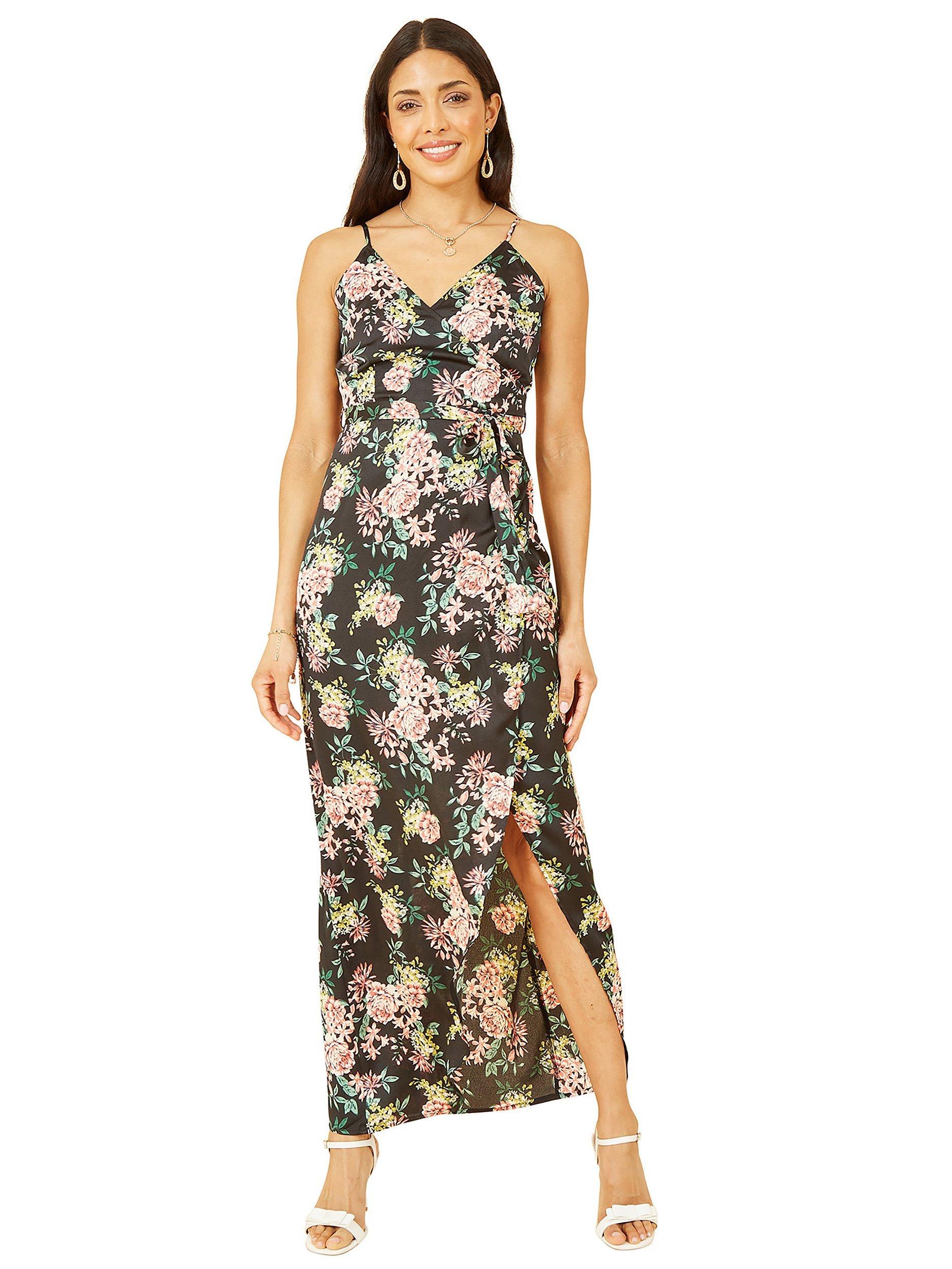 Product image 4 of 5, which shows Mela London Floral Print Midi Wrap Dress, Black, 8