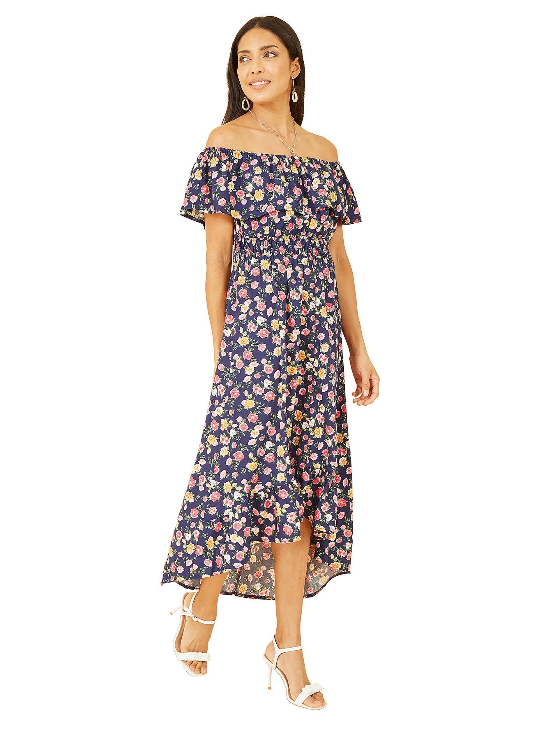 Product image 3 of 4, which shows Mela London Floral Print Bardot Dress, Navy, 8