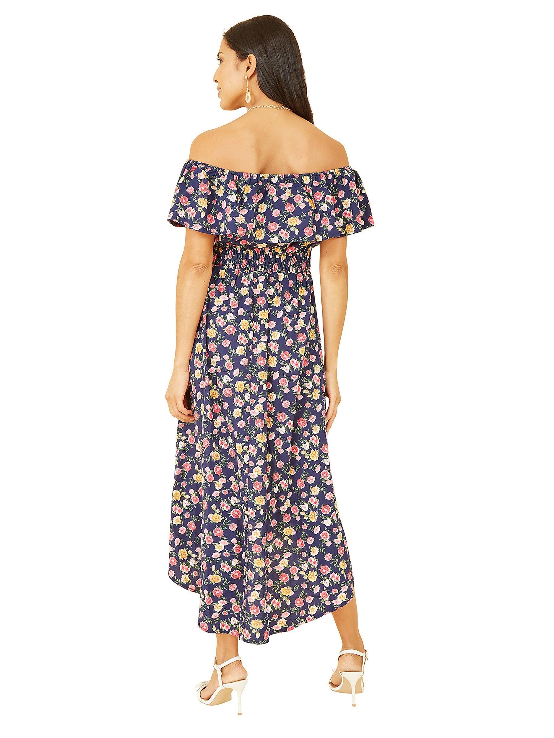 Product image 4 of 4, which shows Mela London Floral Print Bardot Dress, Navy, 8