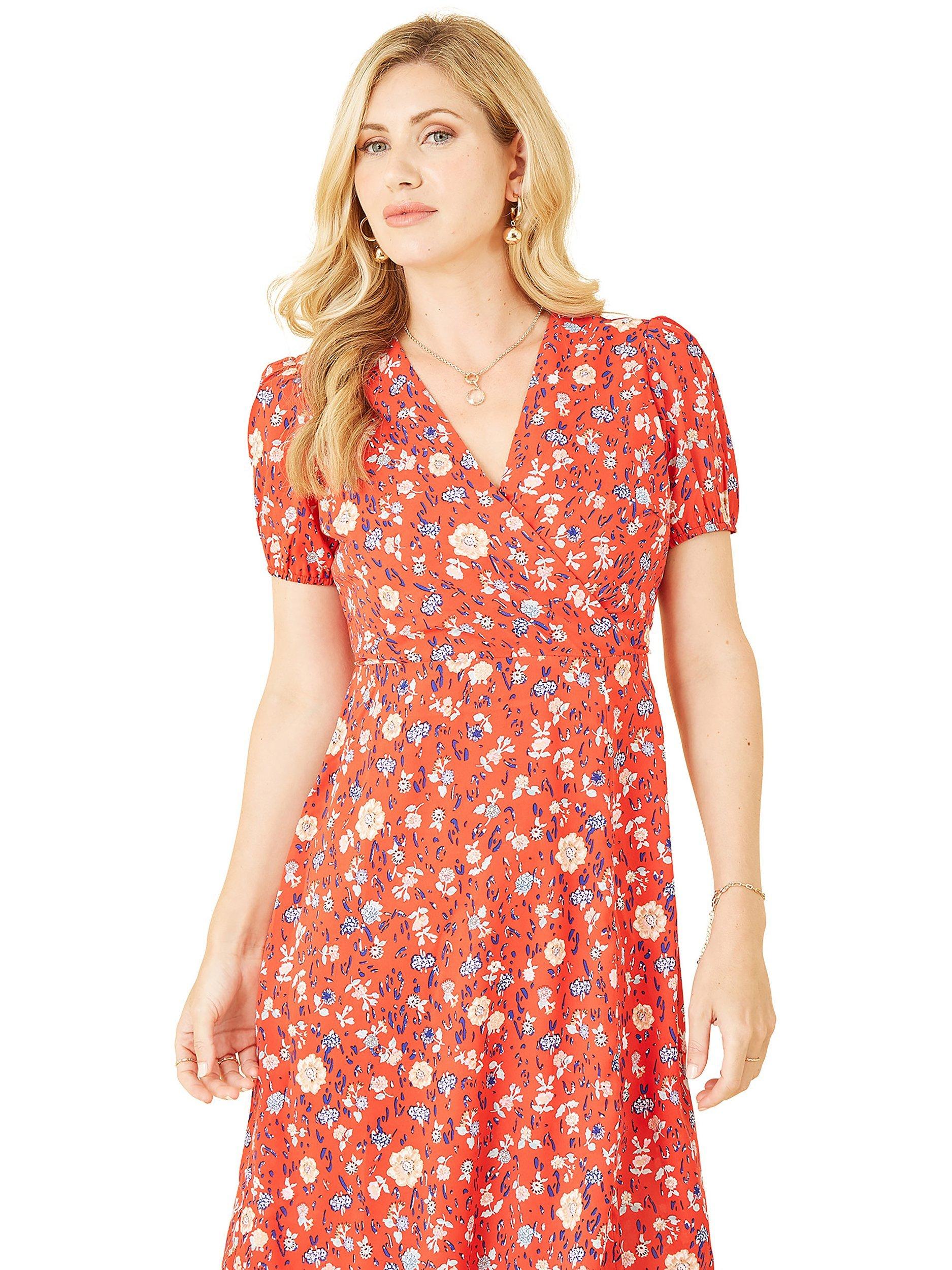 Product image 4 of 5, which shows Mela London Floral Print Midi Dress, Red, 8
